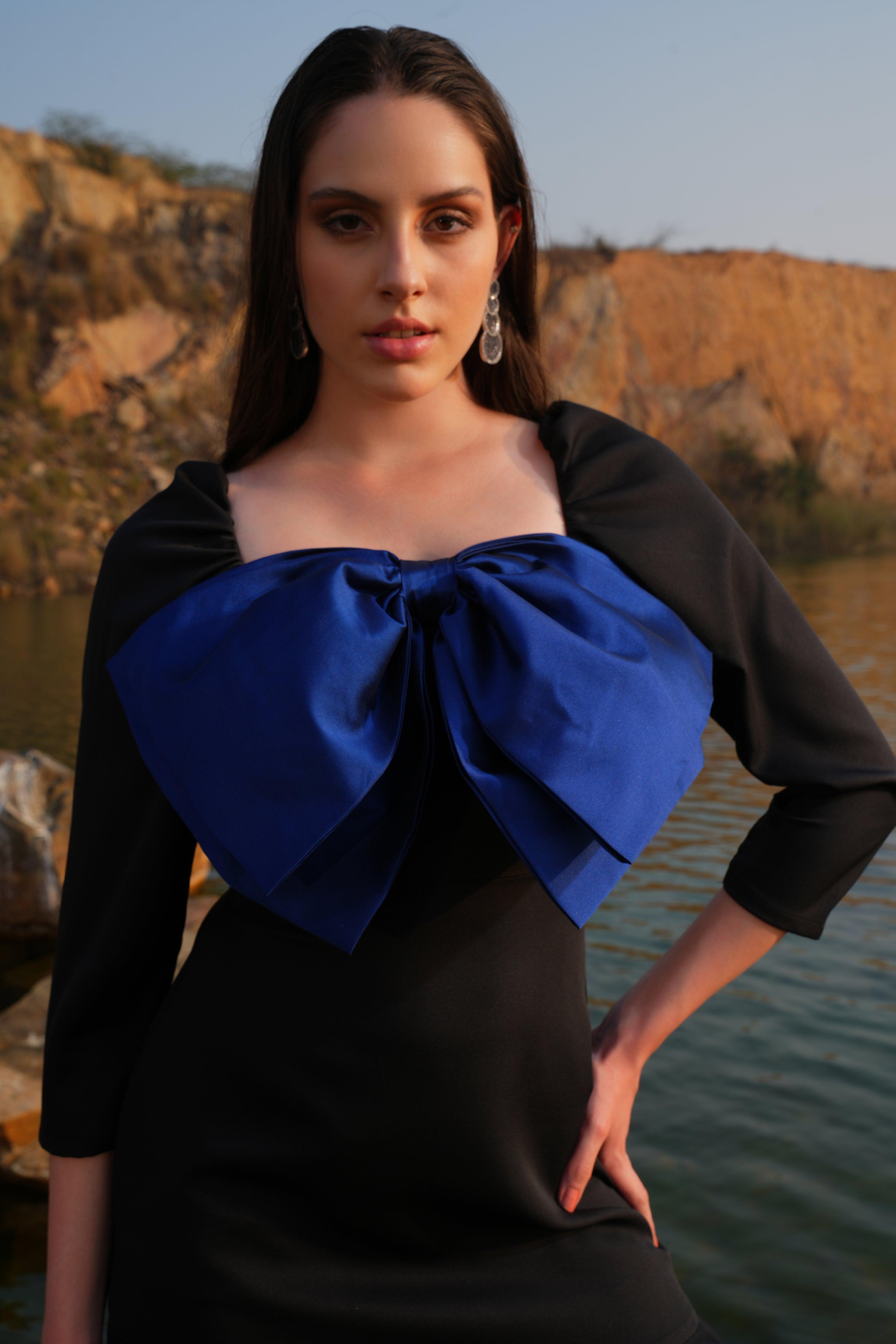 BLACK AND BLUE BOW DRESS - SALE