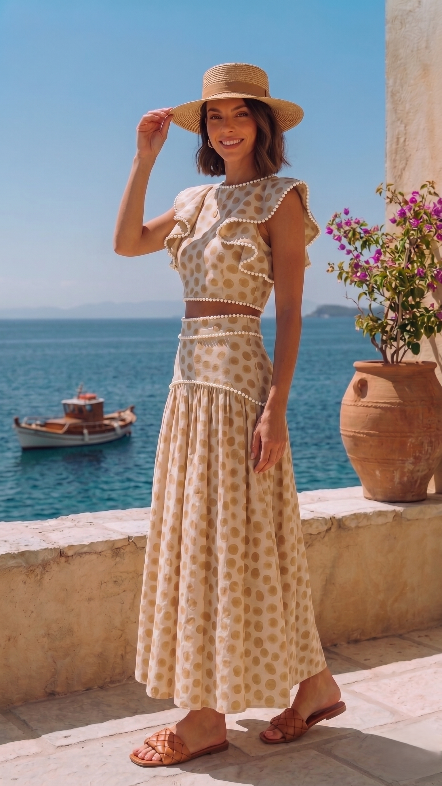 CREAM POLKA SKIRT SET
