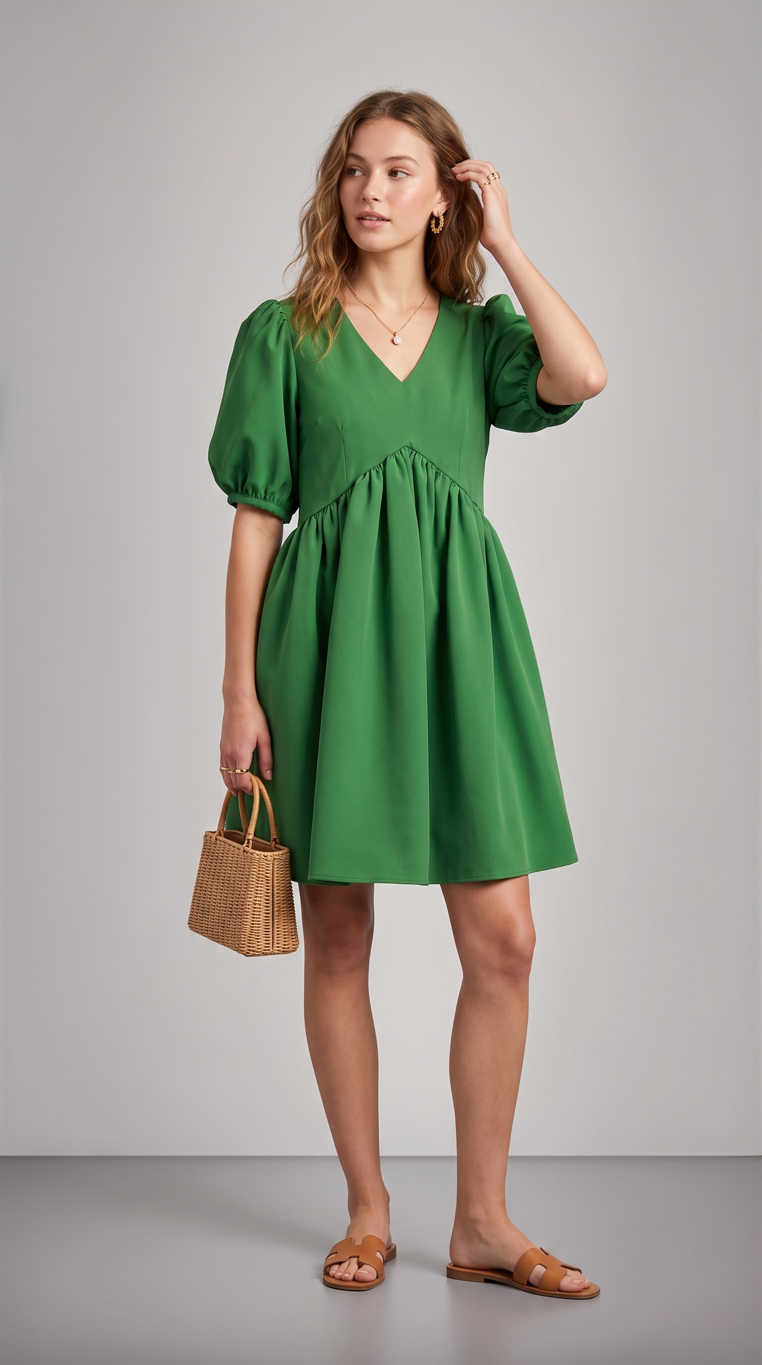 GREEN GATHERED DRESS - SALE