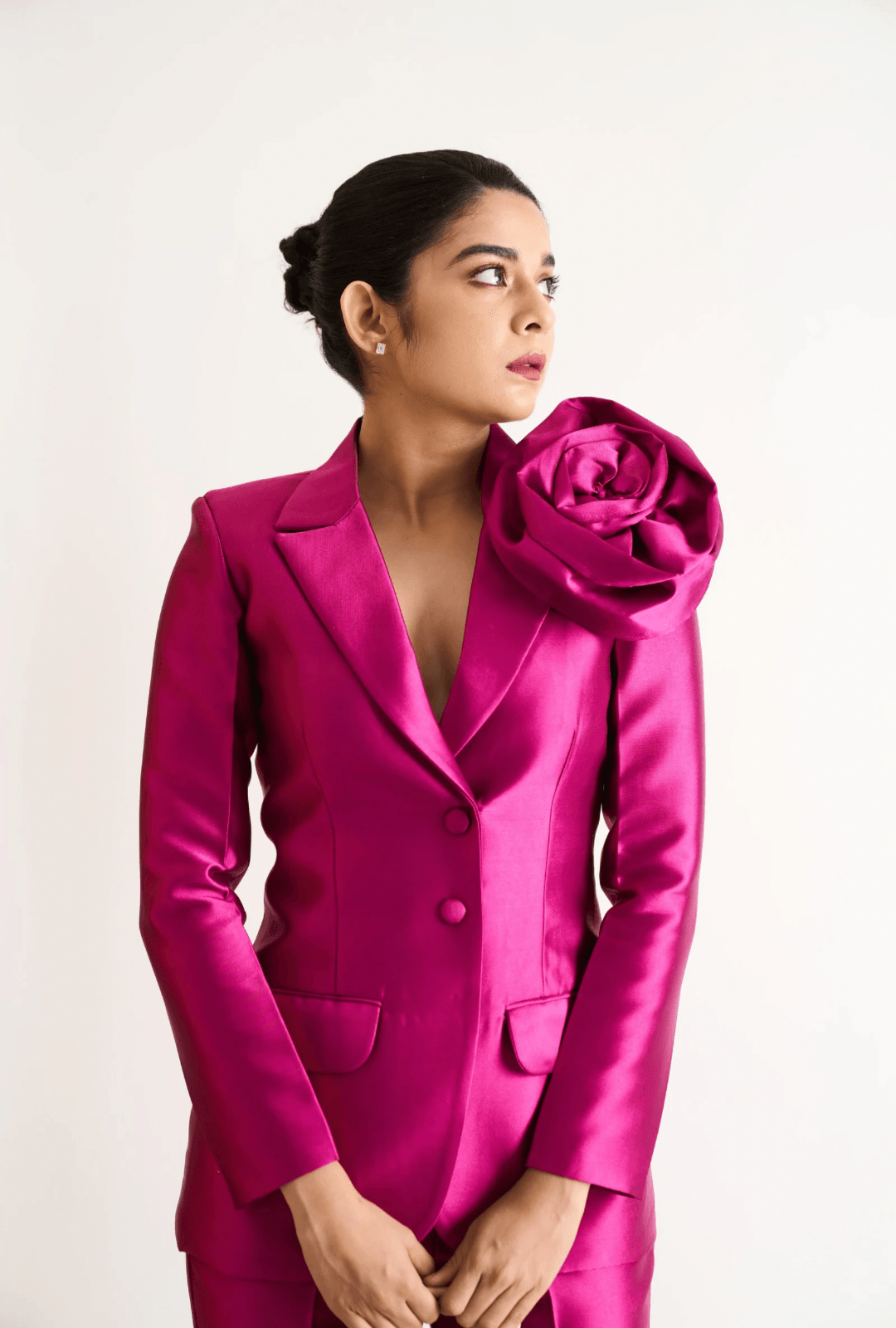 MITHILA PALKAR FUSCHIA PINK FLOWER SUIT