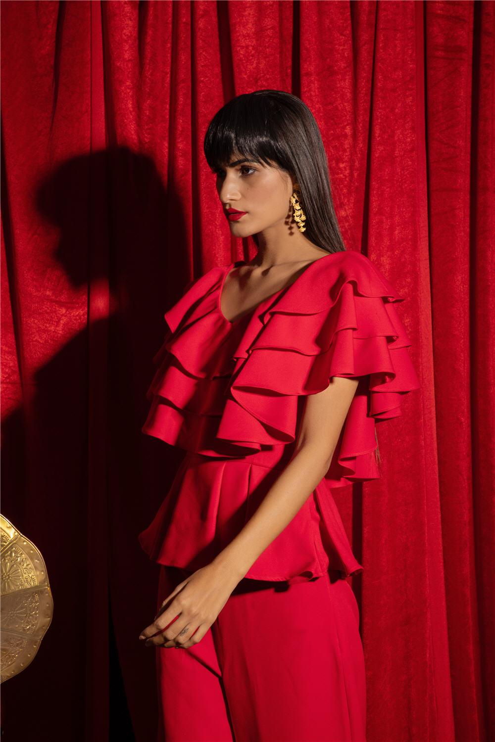 RED RUFFLE CO-ORD SET - LabelIris