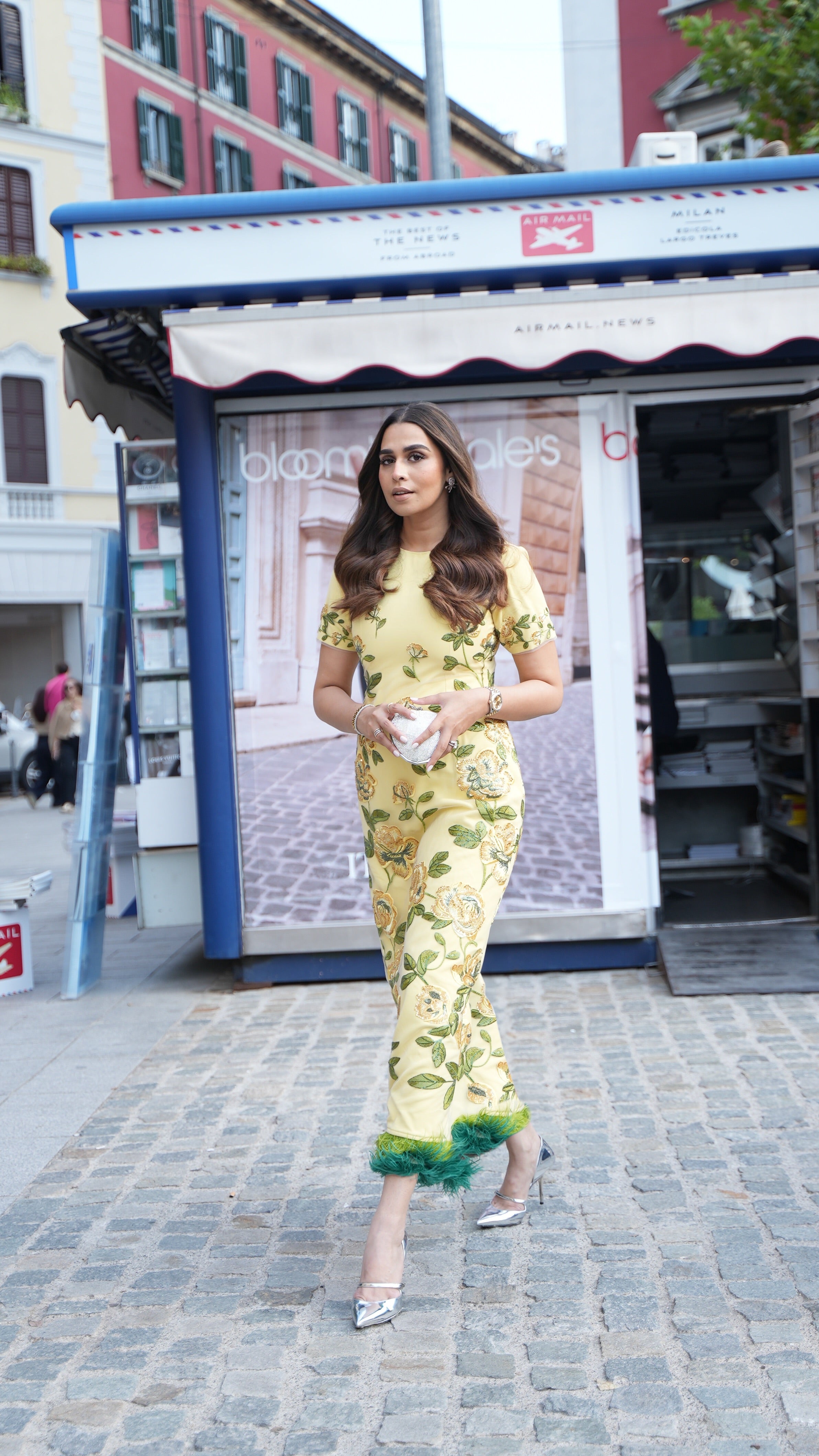YELLOW FLORAL BEADED  FEATHER DRESS