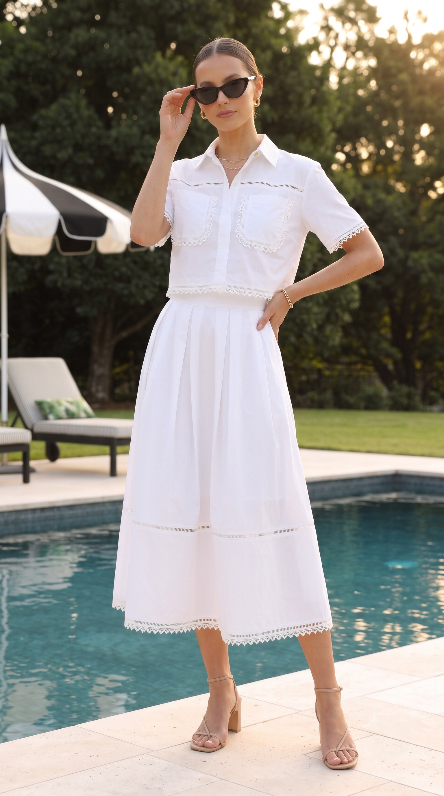IVORY PLEATED SKIRT SET