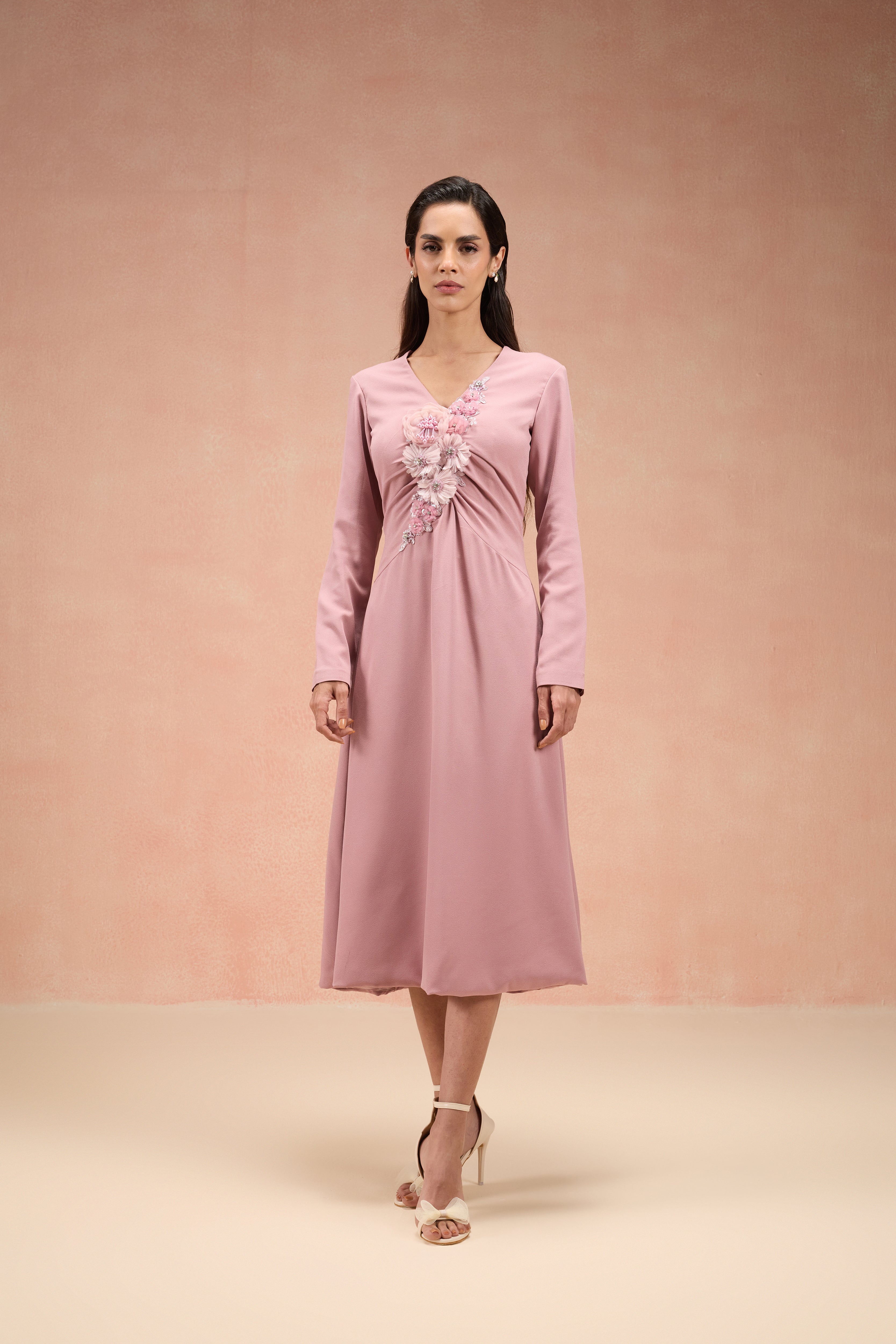 MAUVE FLORAL EMBELLISHED MIDI