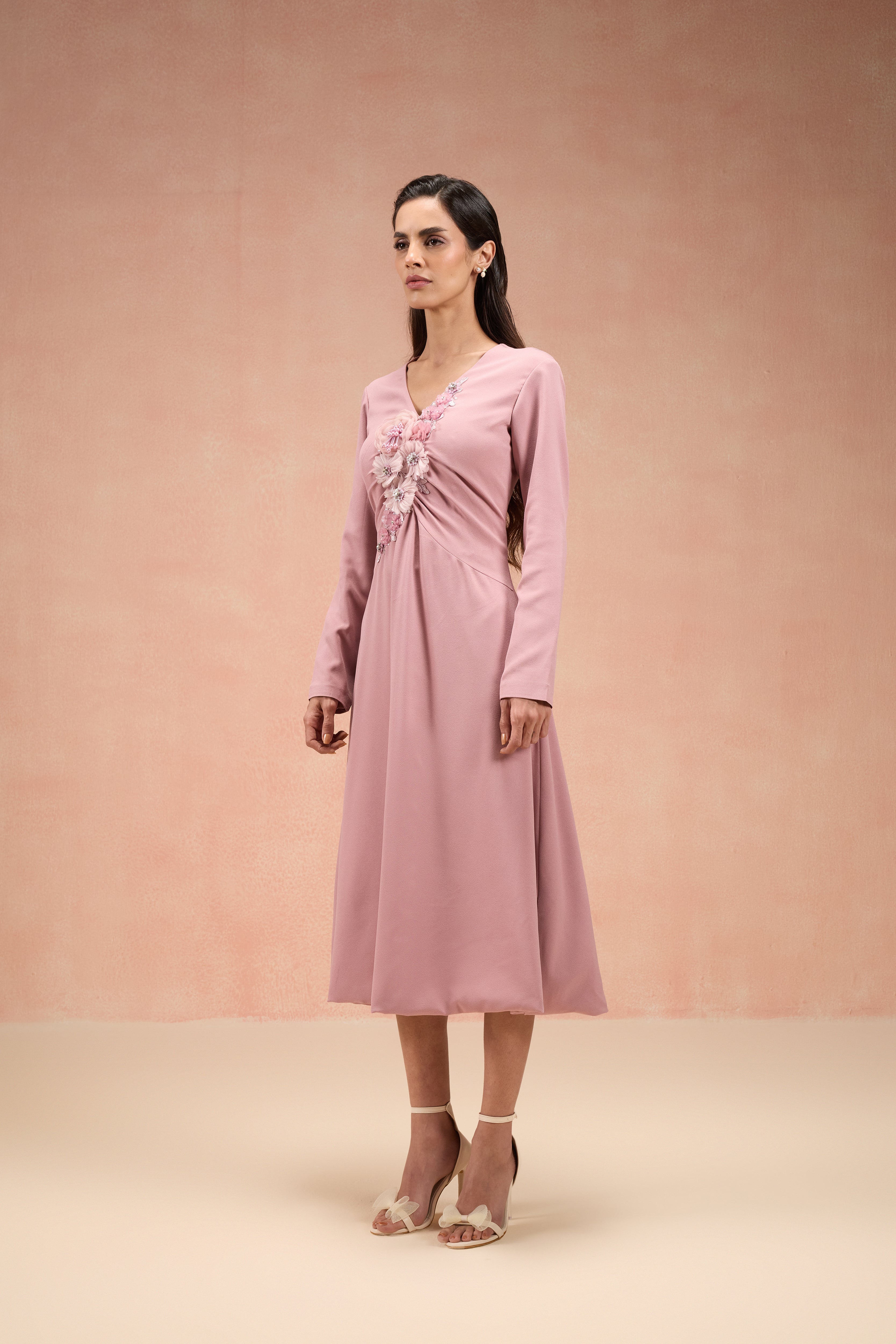 MAUVE FLORAL EMBELLISHED MIDI