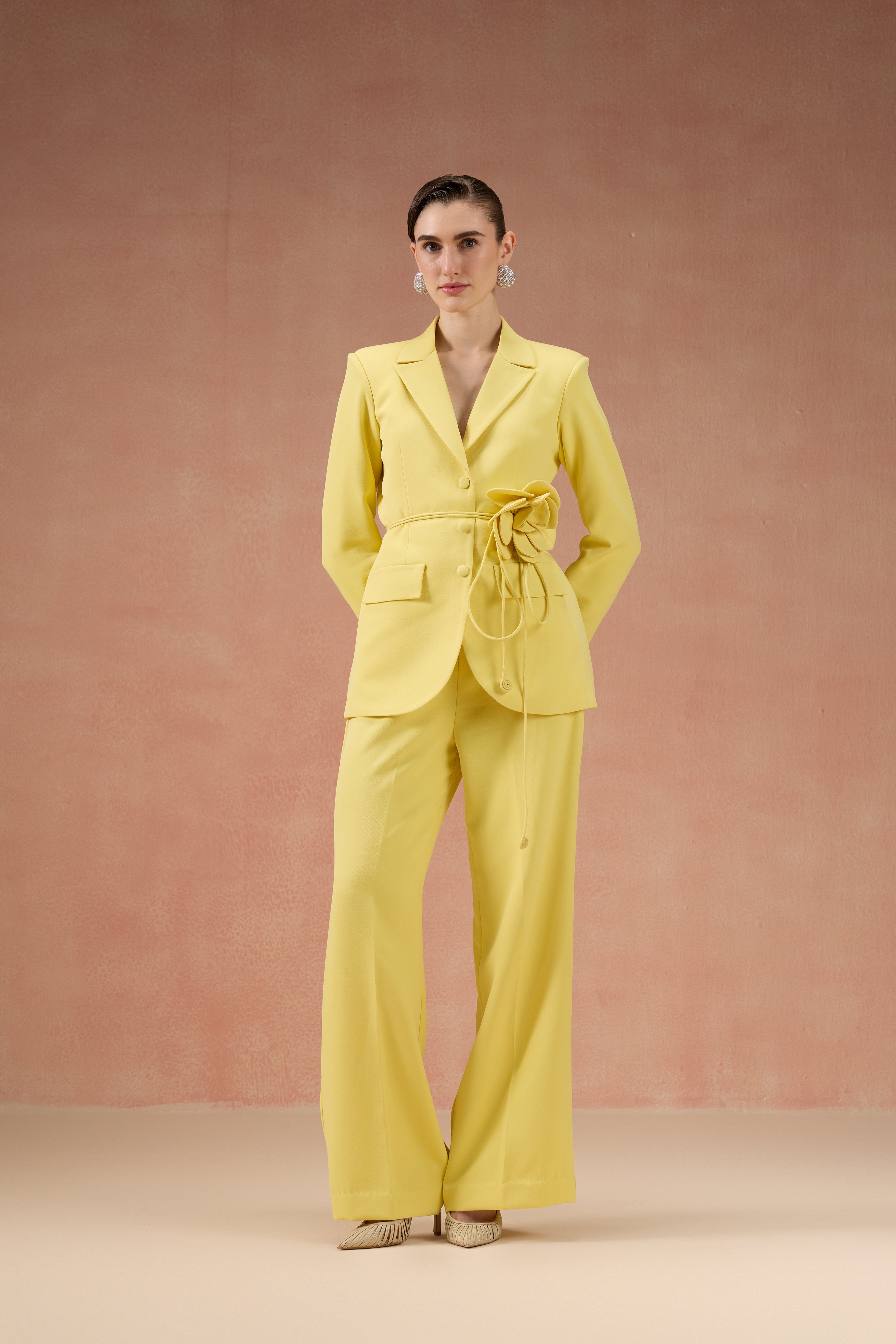 LEMON YELLOW FLOWER BLAZER SET