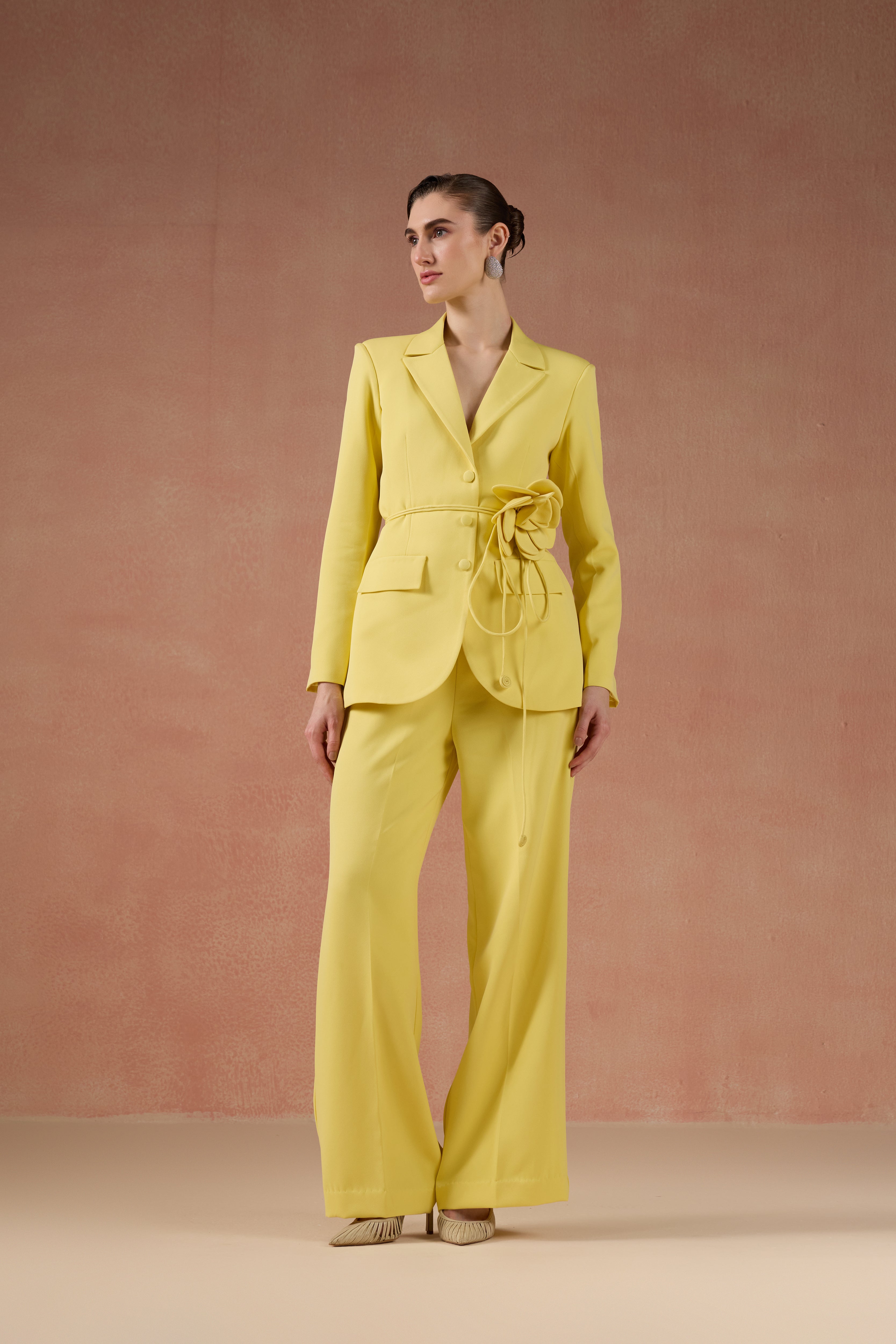 LEMON YELLOW FLOWER BLAZER SET
