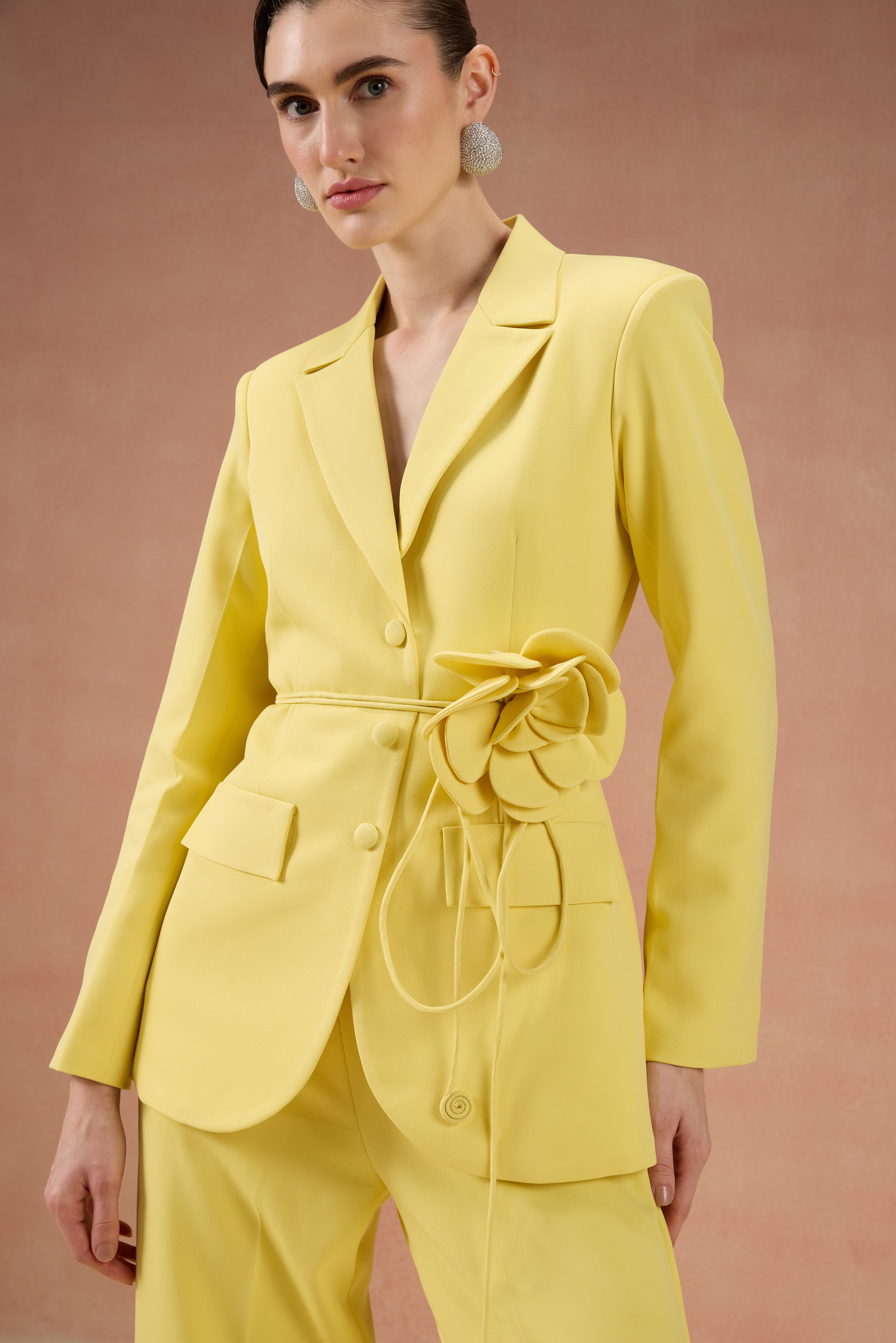 LEMON YELLOW FLOWER BLAZER SET