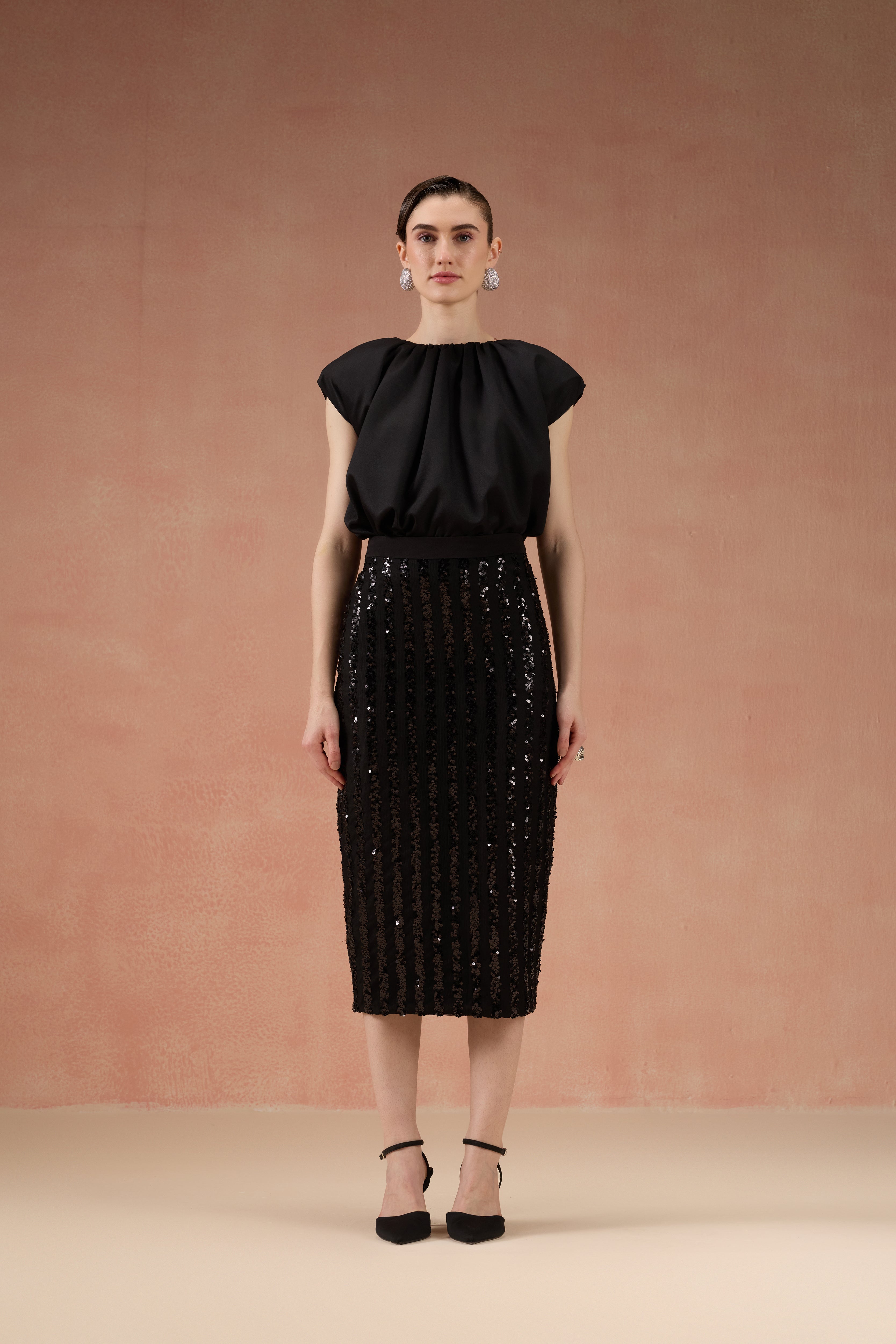 BLACK SEQUIN SKIRT SET