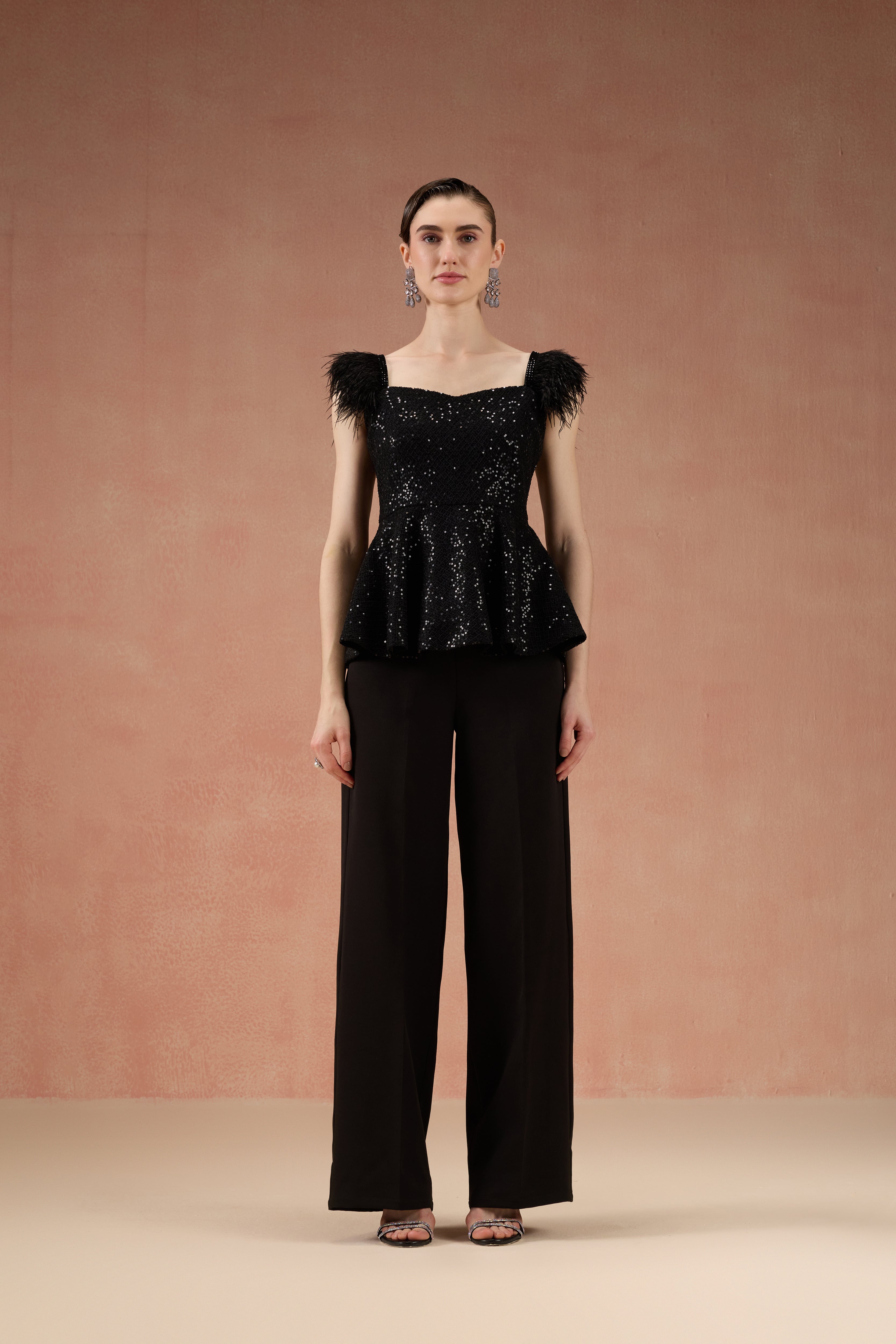 BLACK PEPLUM CO-ORD SET