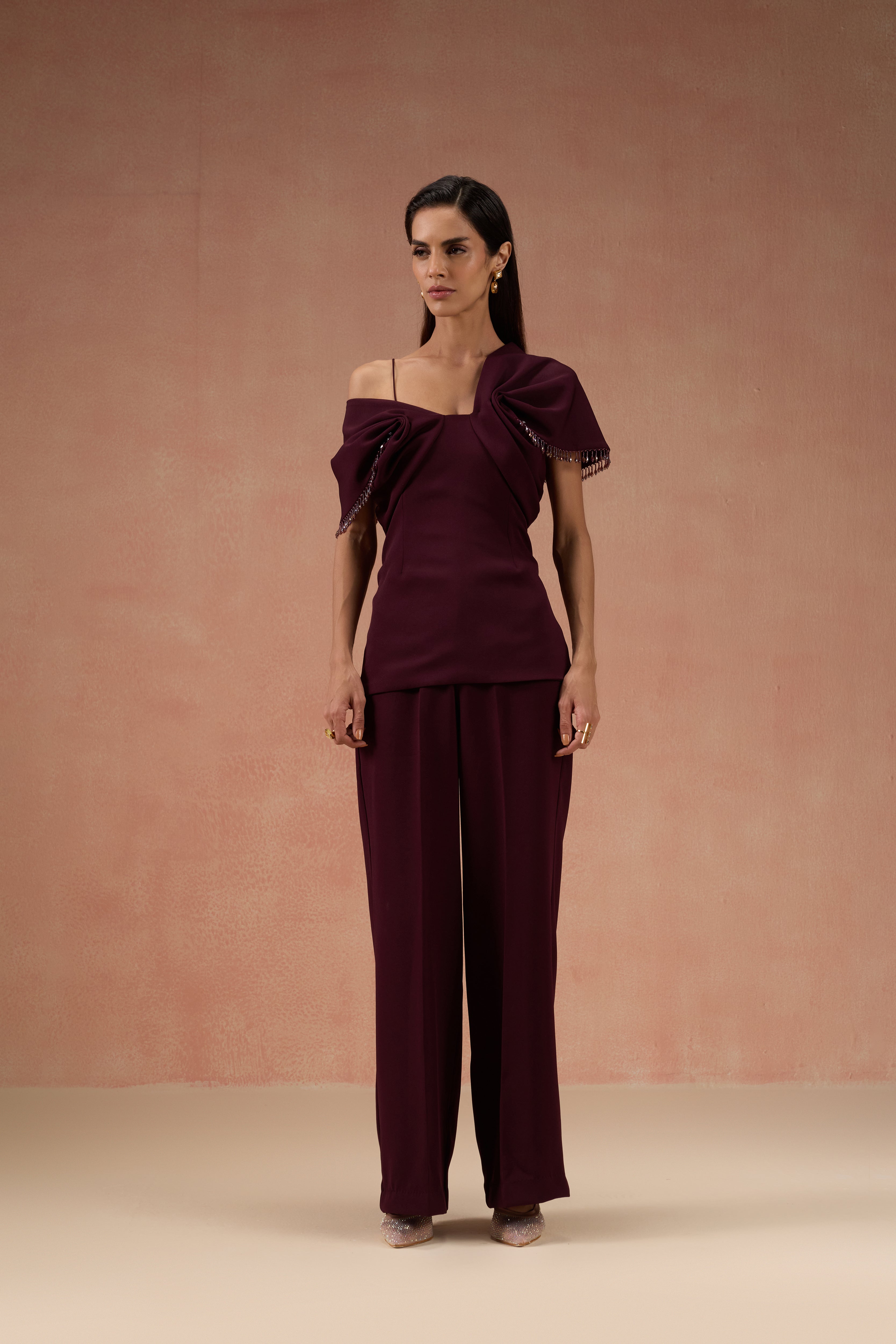 WINE CRYSTAL EMBELLISHED CO-ORD SET