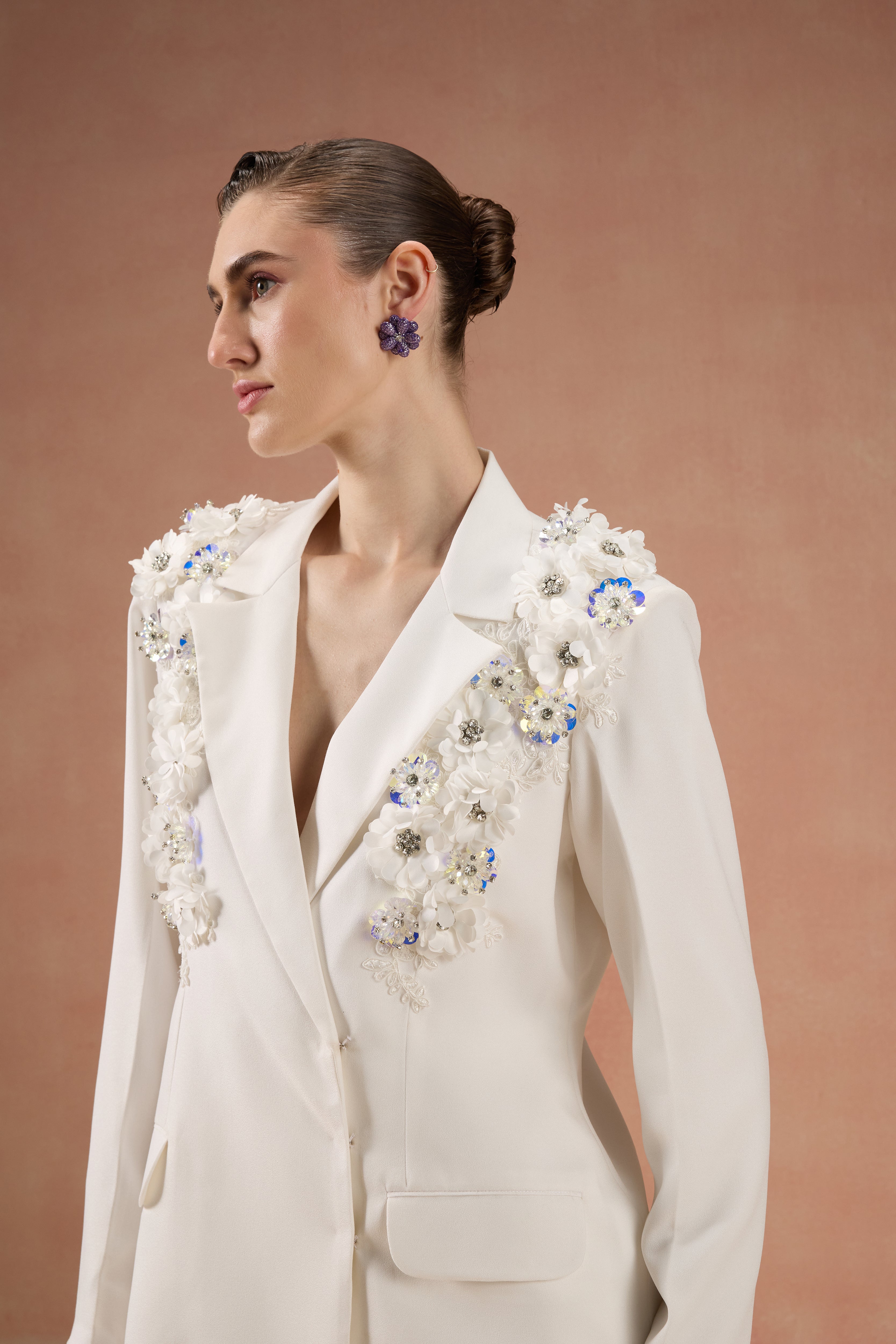 IVORY EMBELLISHED BLAZER SET