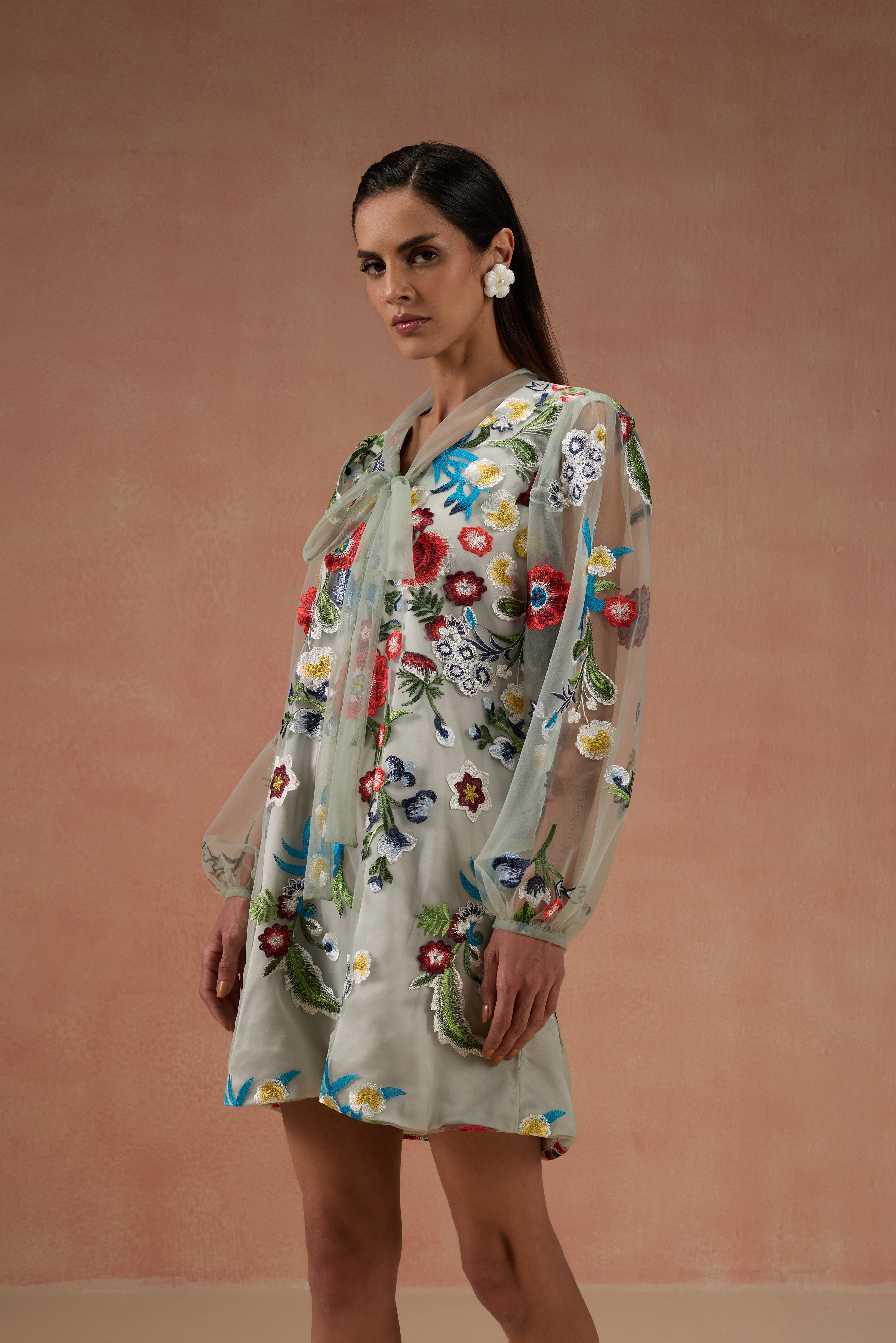 SAGE GREEN FLORAL MINI DRESS