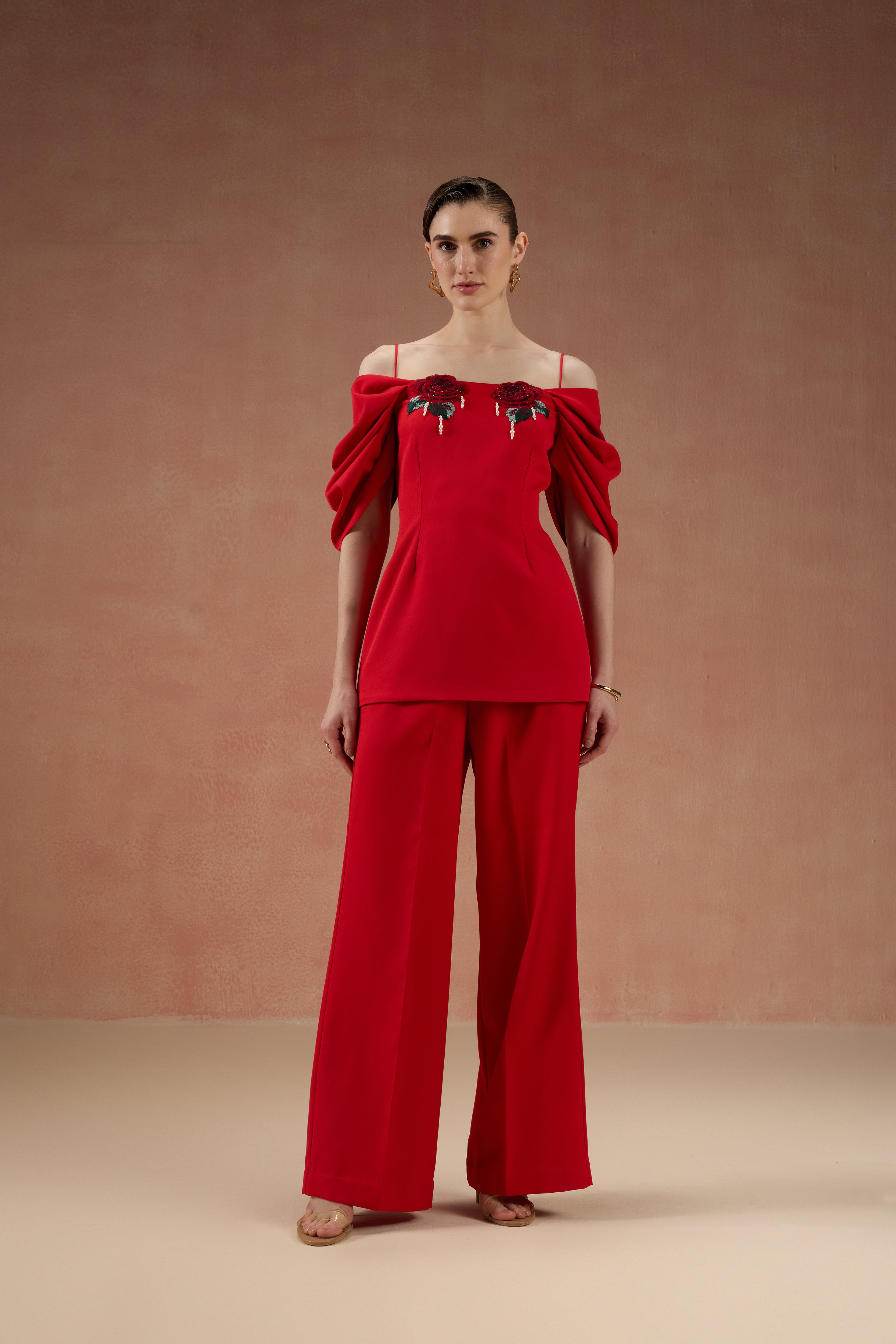 RED PEARL EMBELLISHED CO-ORD SET