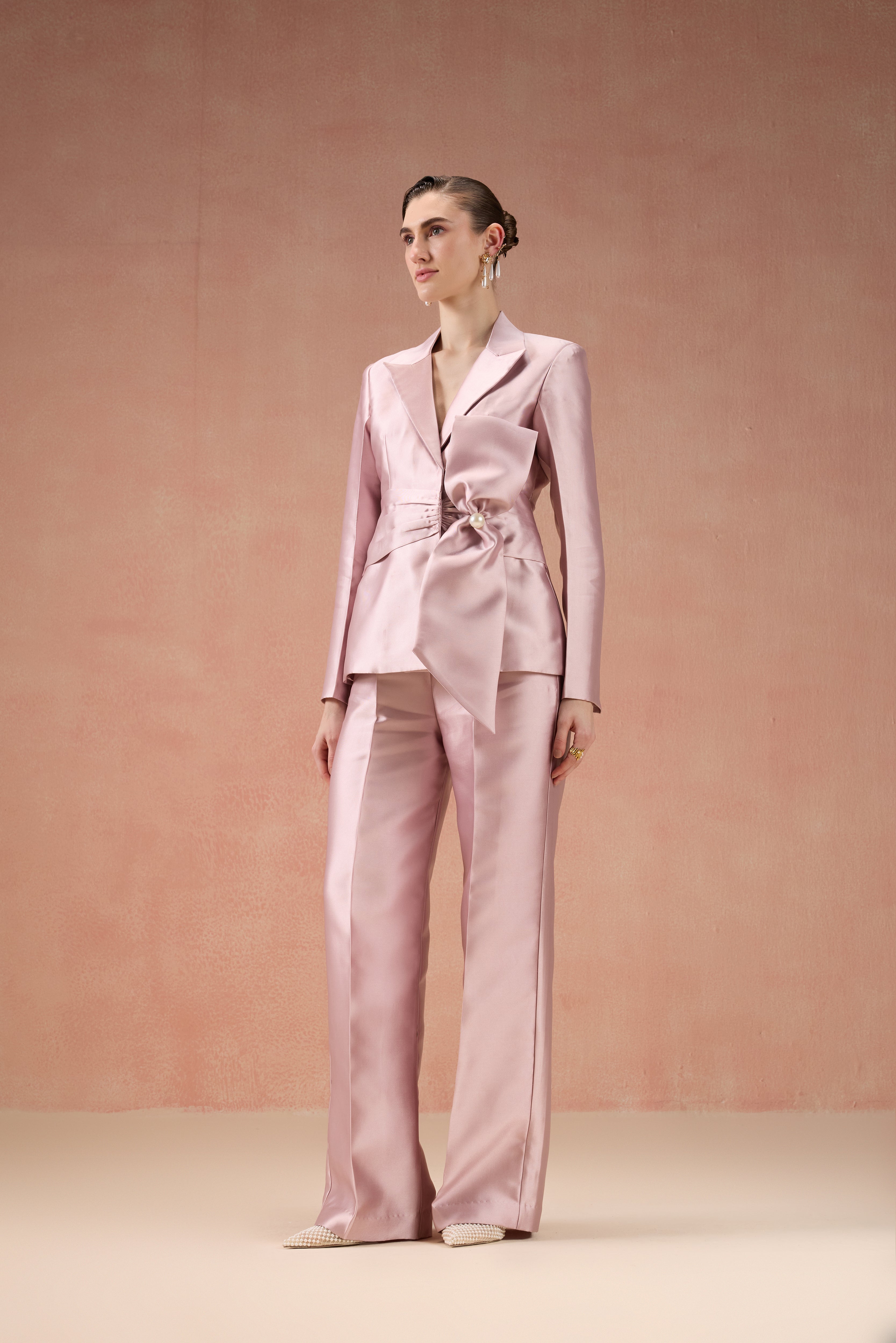 ROSE PINK BOW BLAZER SET