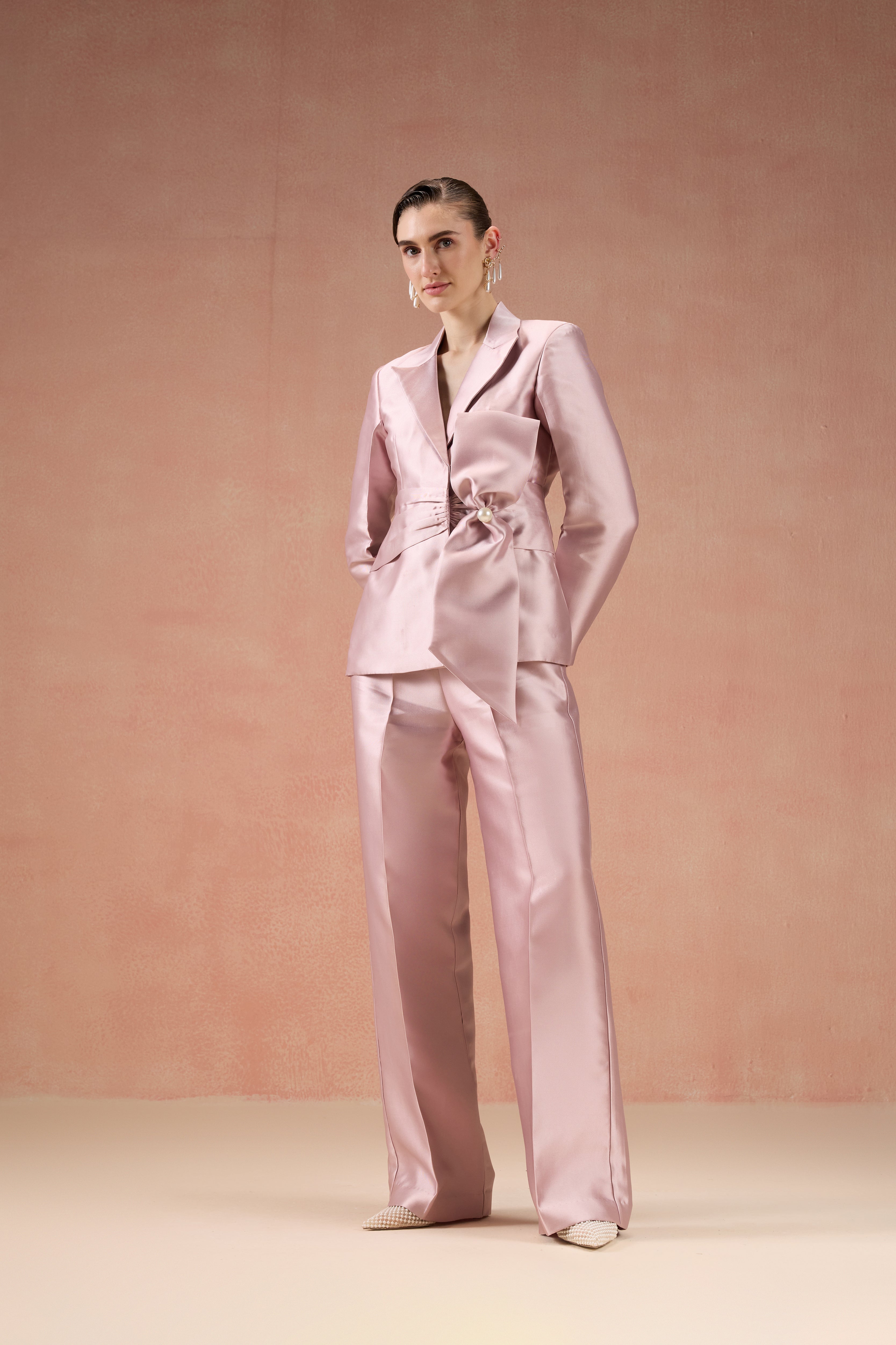 ROSE PINK BOW BLAZER SET