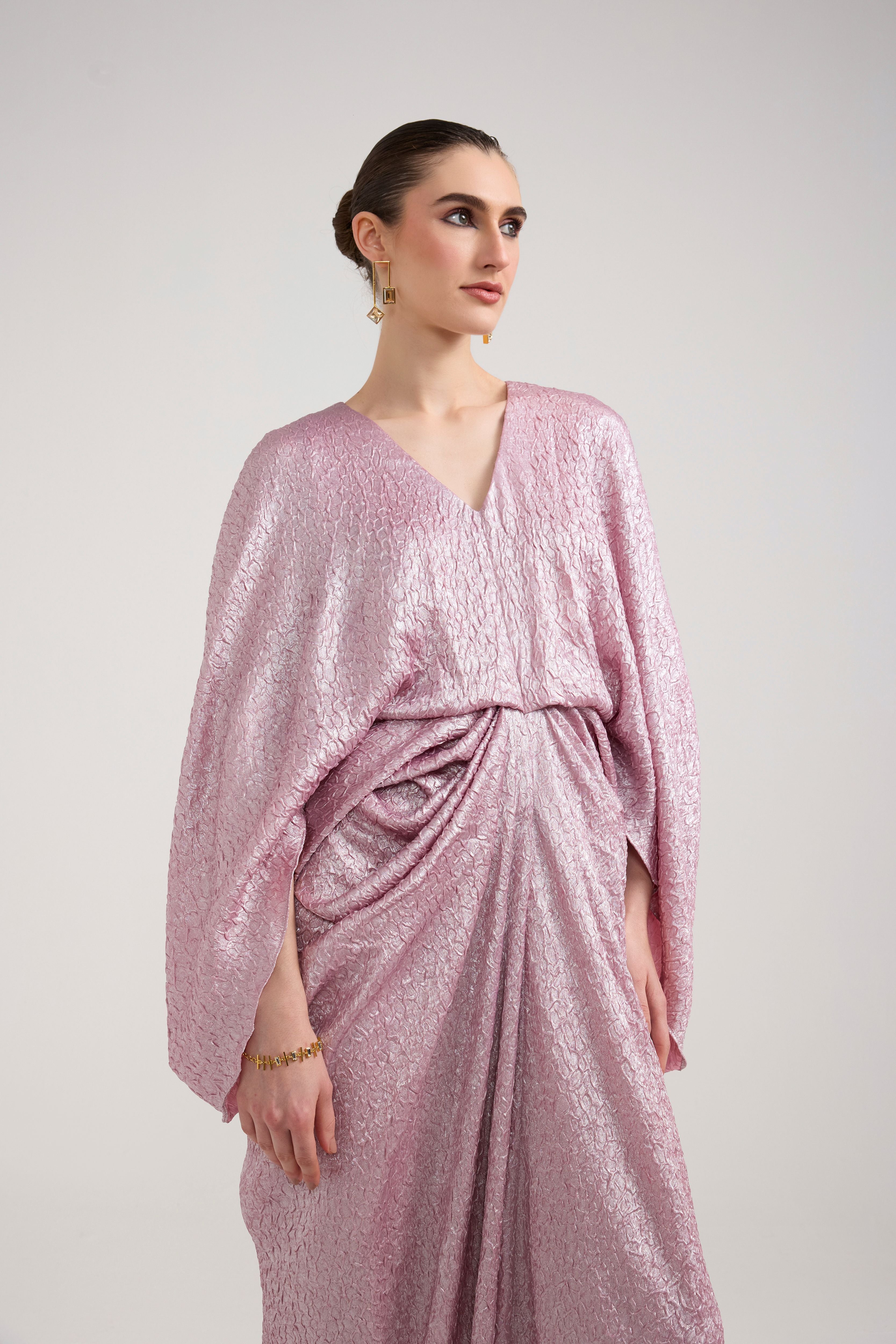 PINK SHIMMER DRAPED KAFTAN
