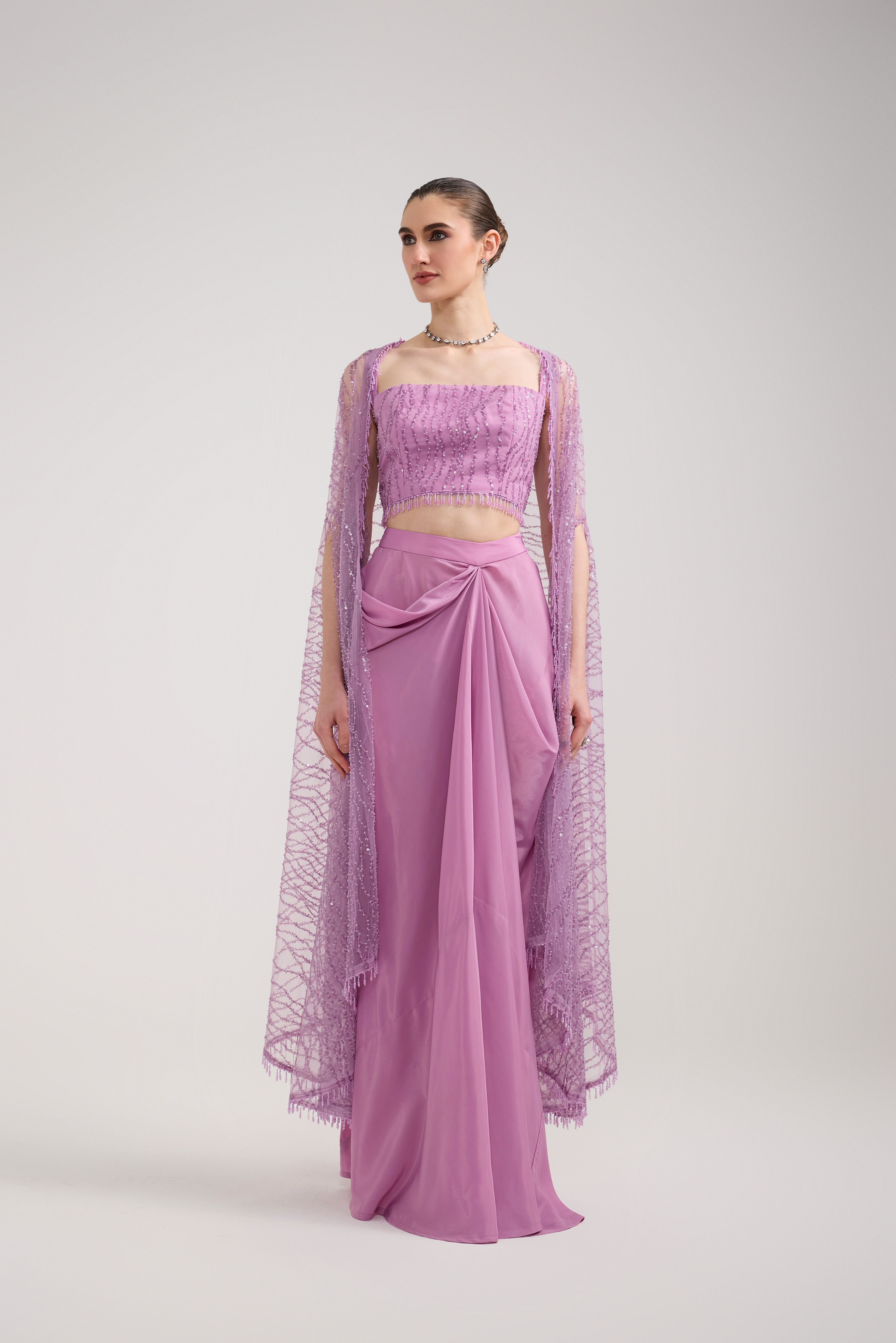LILAC SEQUIN DRAPED SKIRT SET