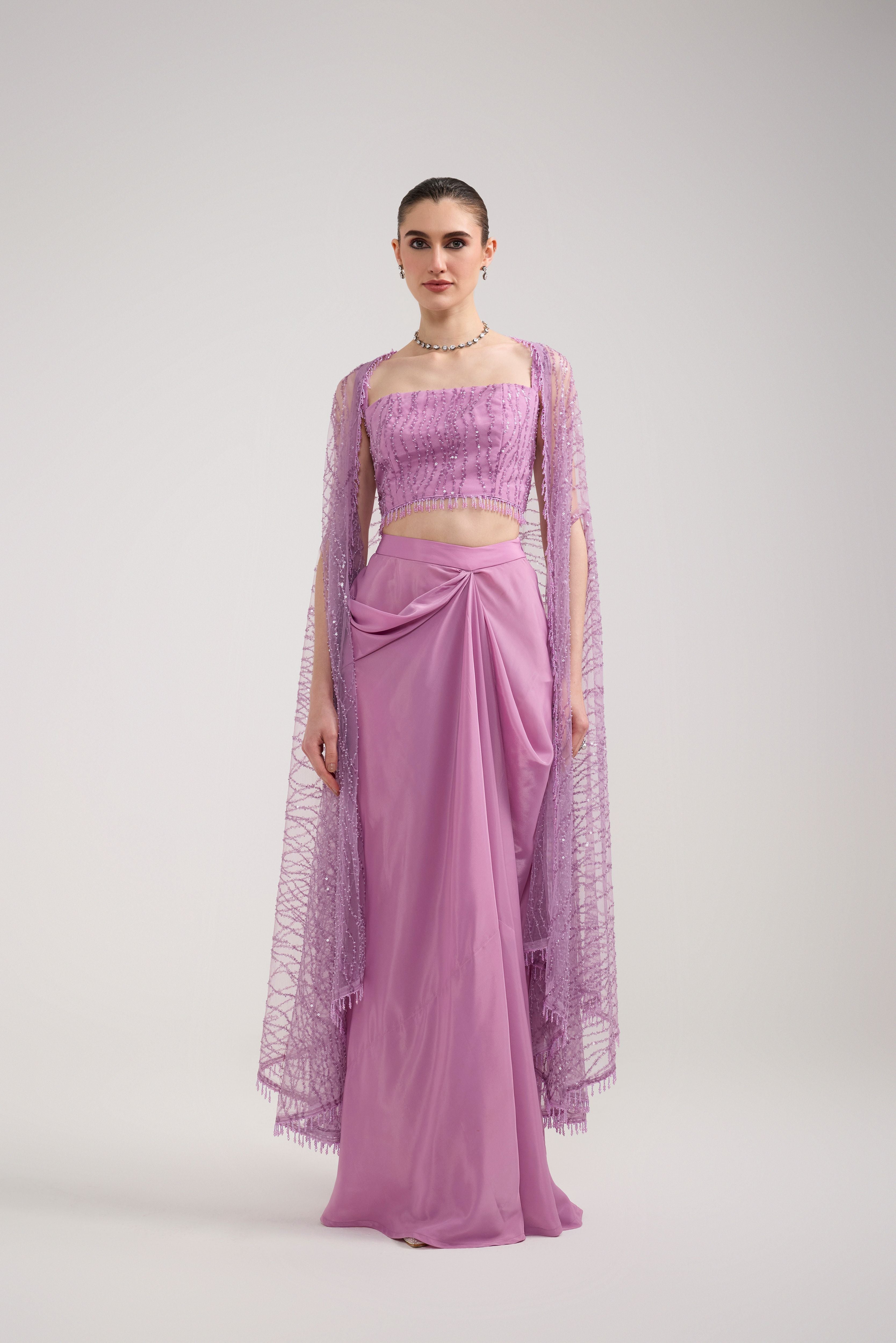 LILAC SEQUIN DRAPED SKIRT SET