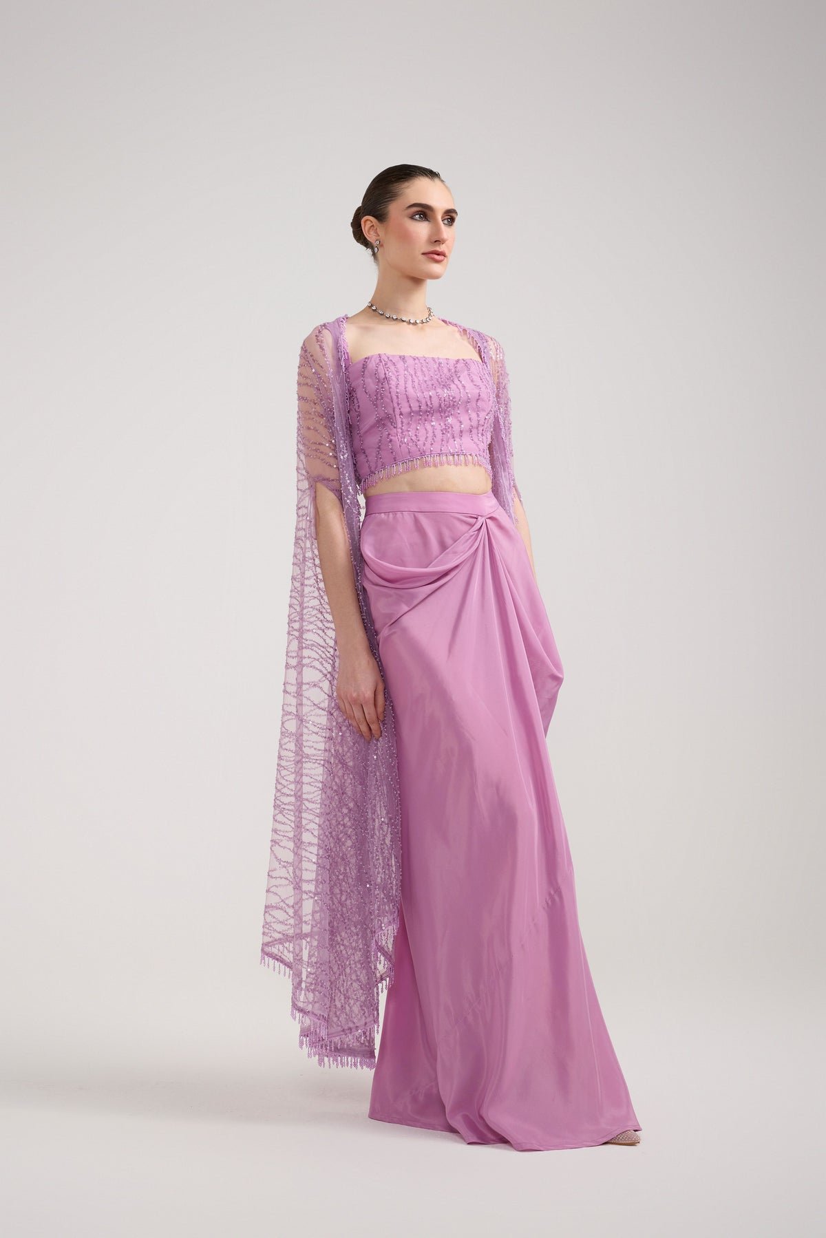 LILAC SEQUIN DRAPED SKIRT SET