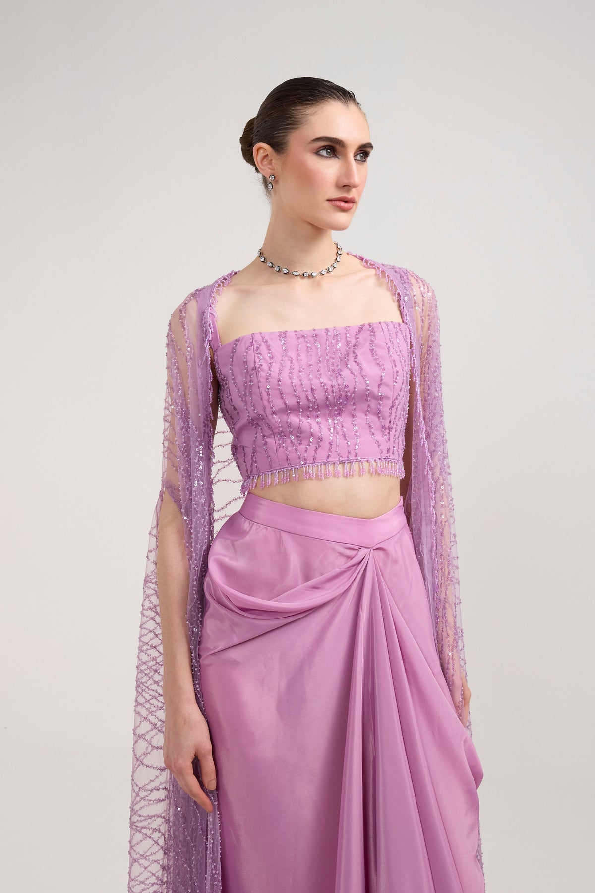 LILAC SEQUIN DRAPED SKIRT SET