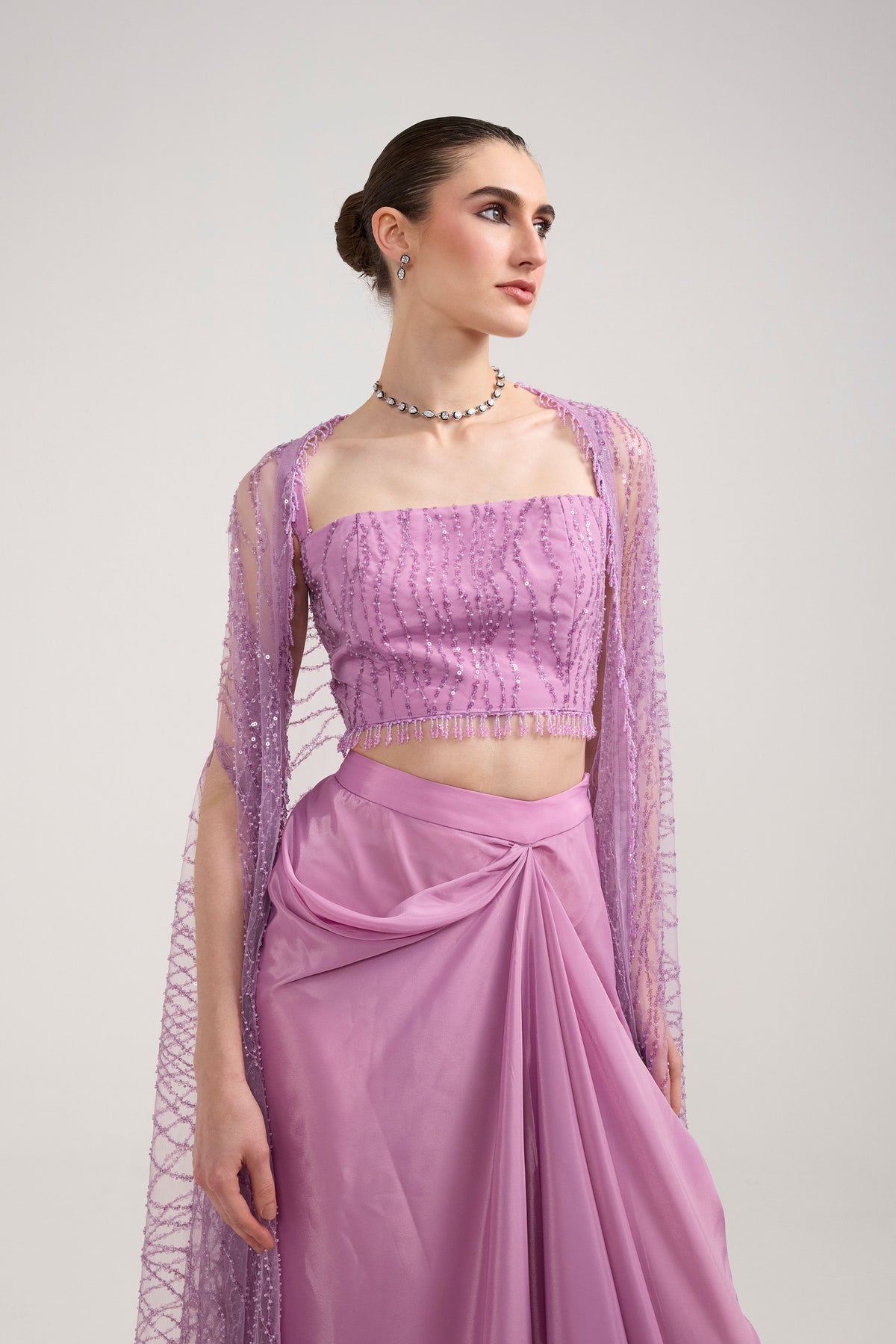 LILAC SEQUIN DRAPED SKIRT SET