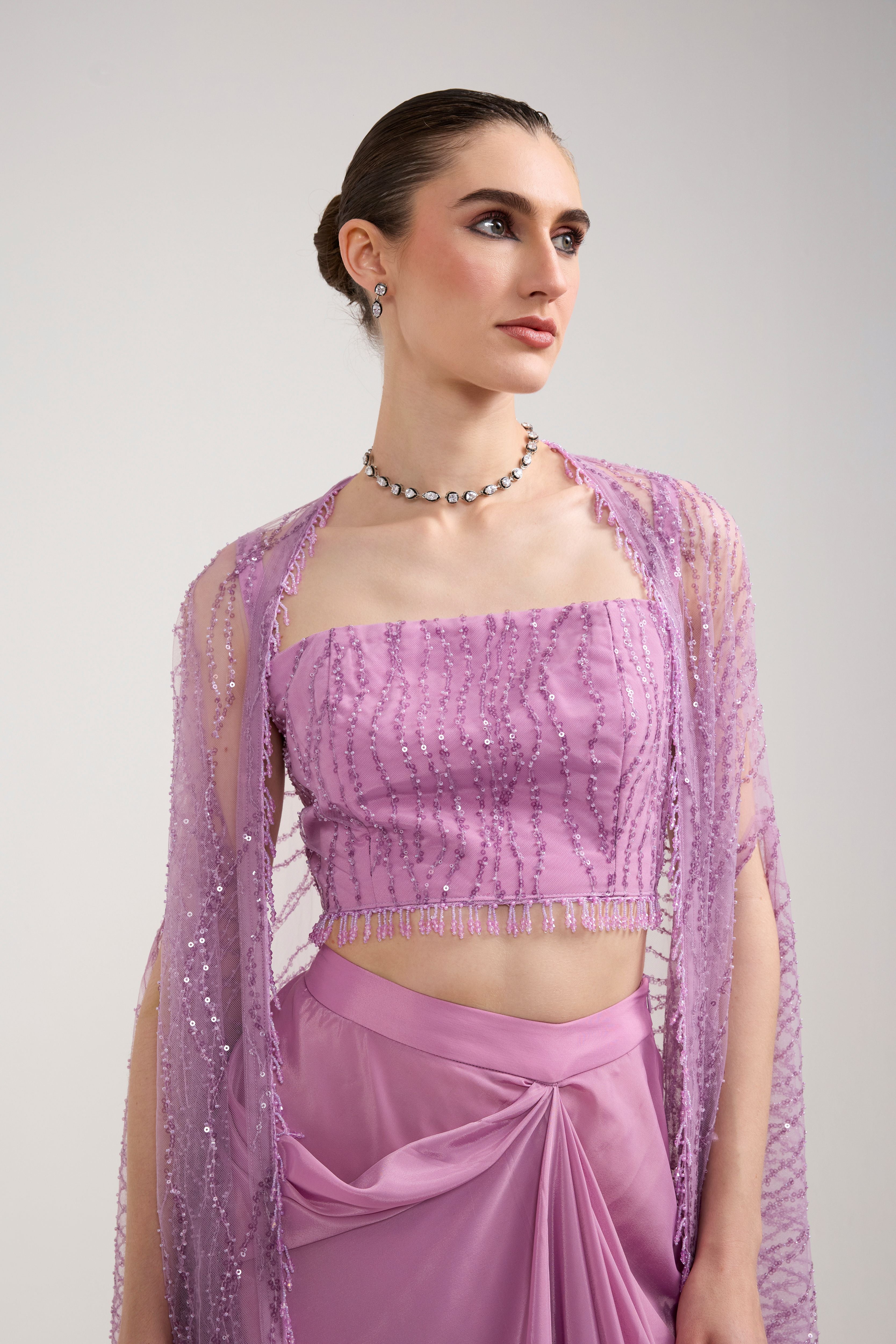 LILAC SEQUIN DRAPED SKIRT SET