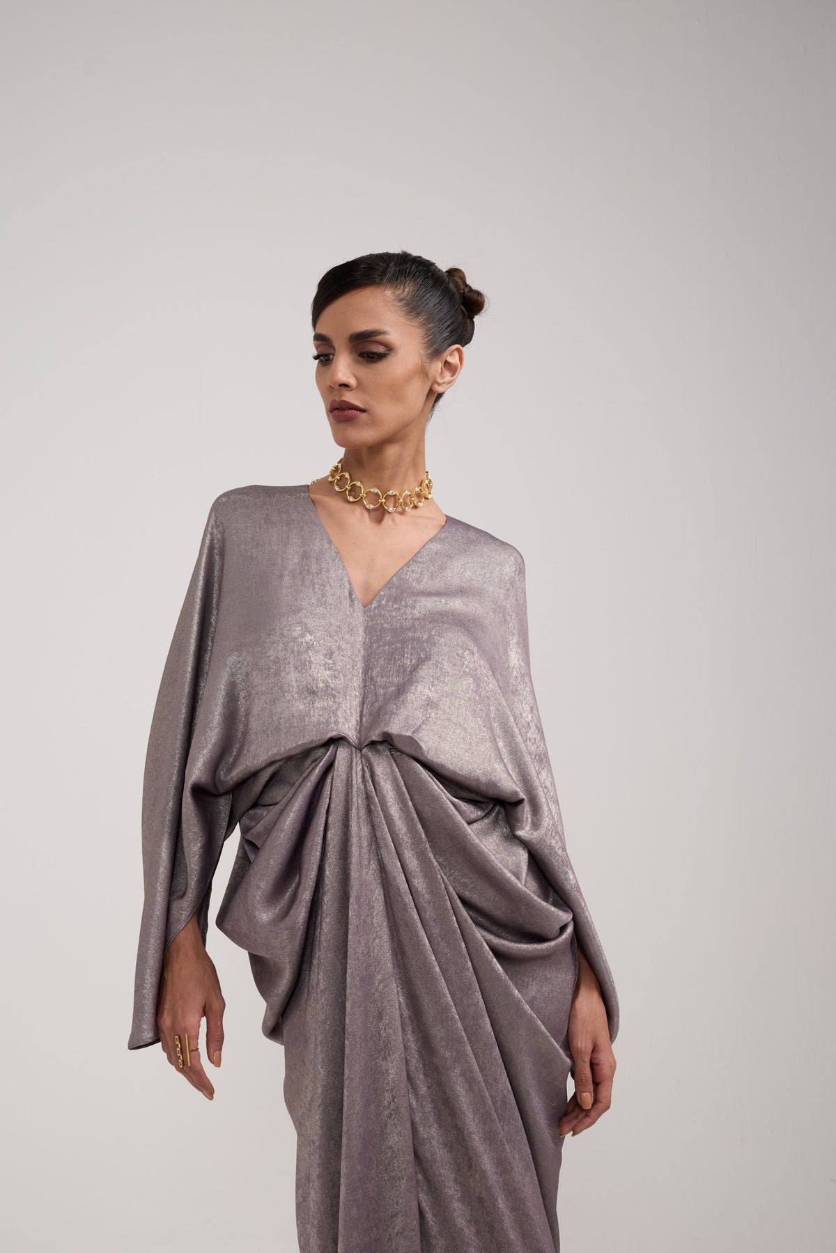 GREY SHIMMER DRAPED KAFTAN