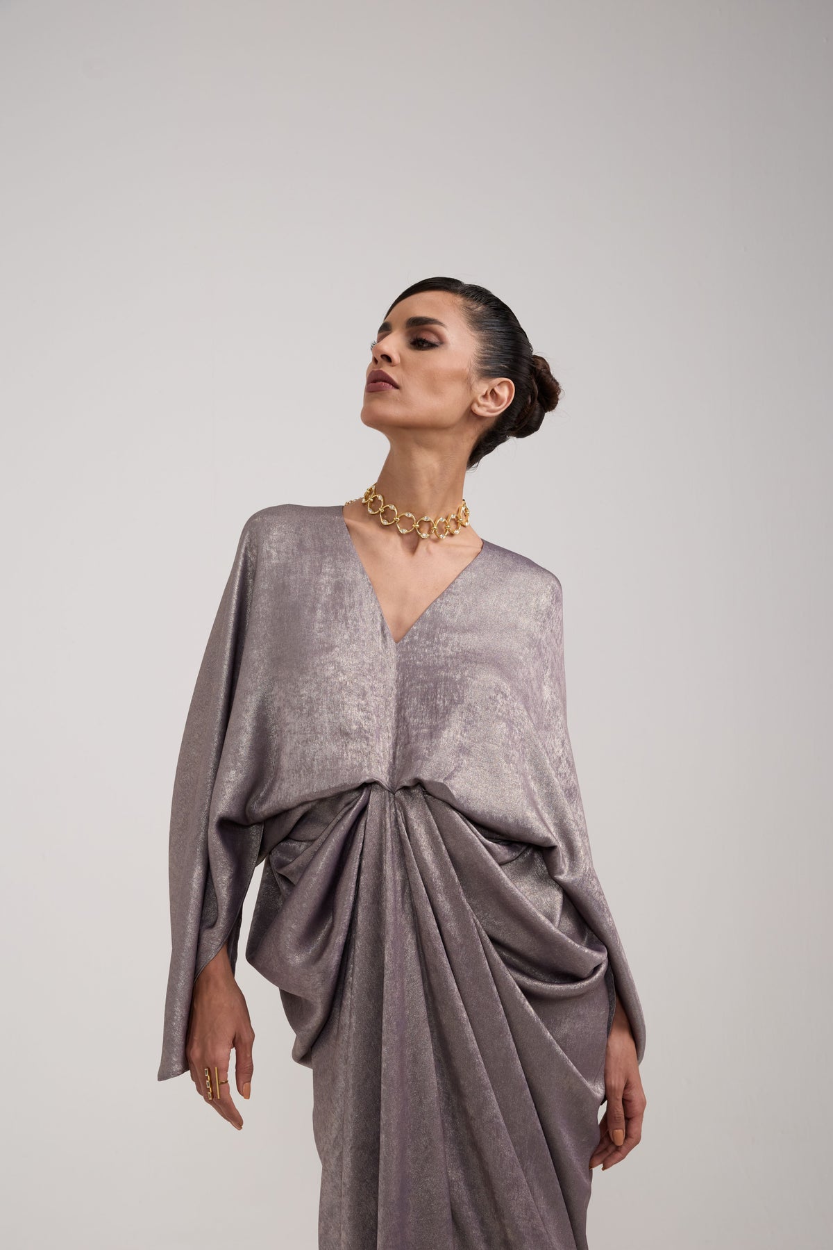 GREY SHIMMER DRAPED KAFTAN