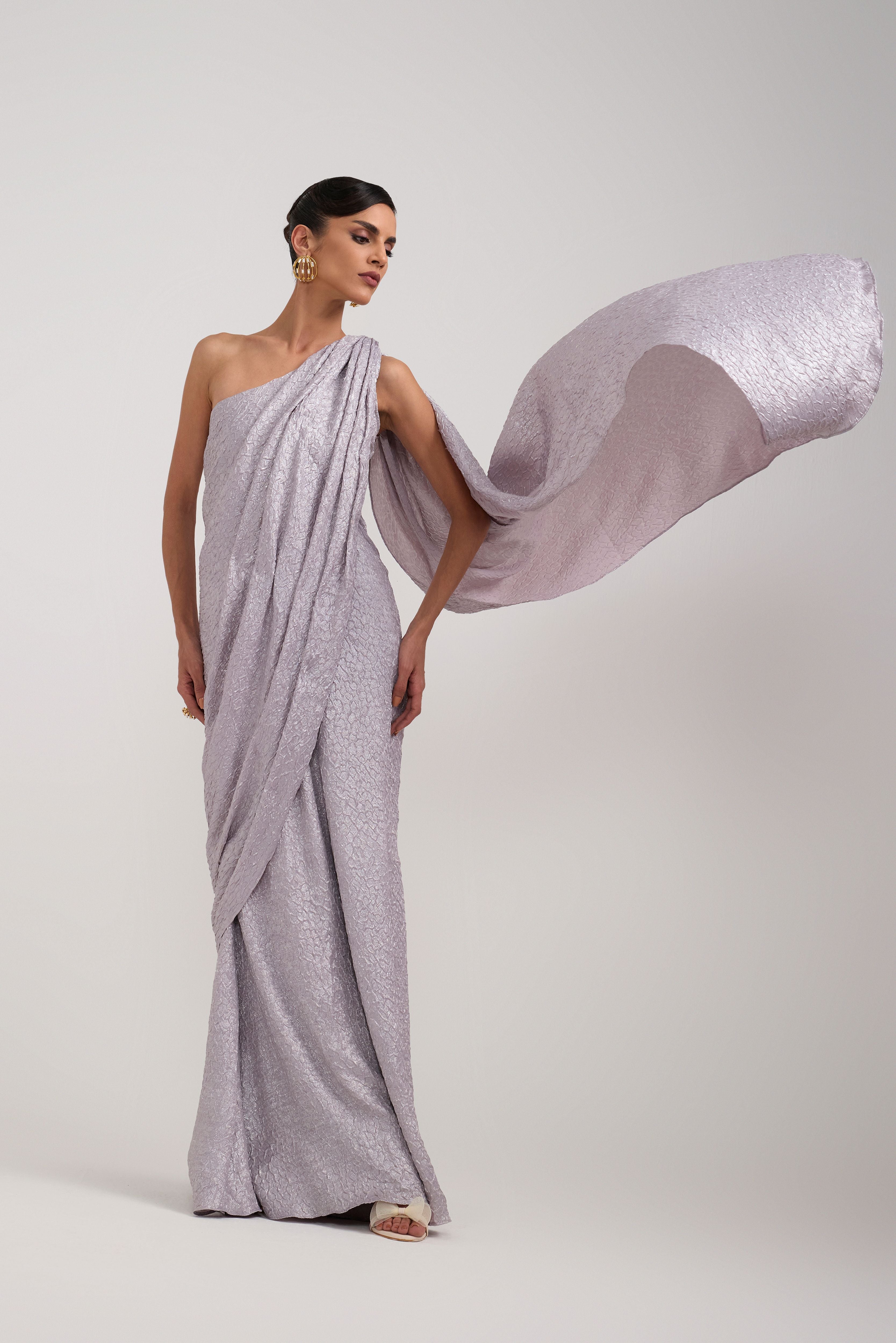GREY PRE DRAPED GOWN SAREE
