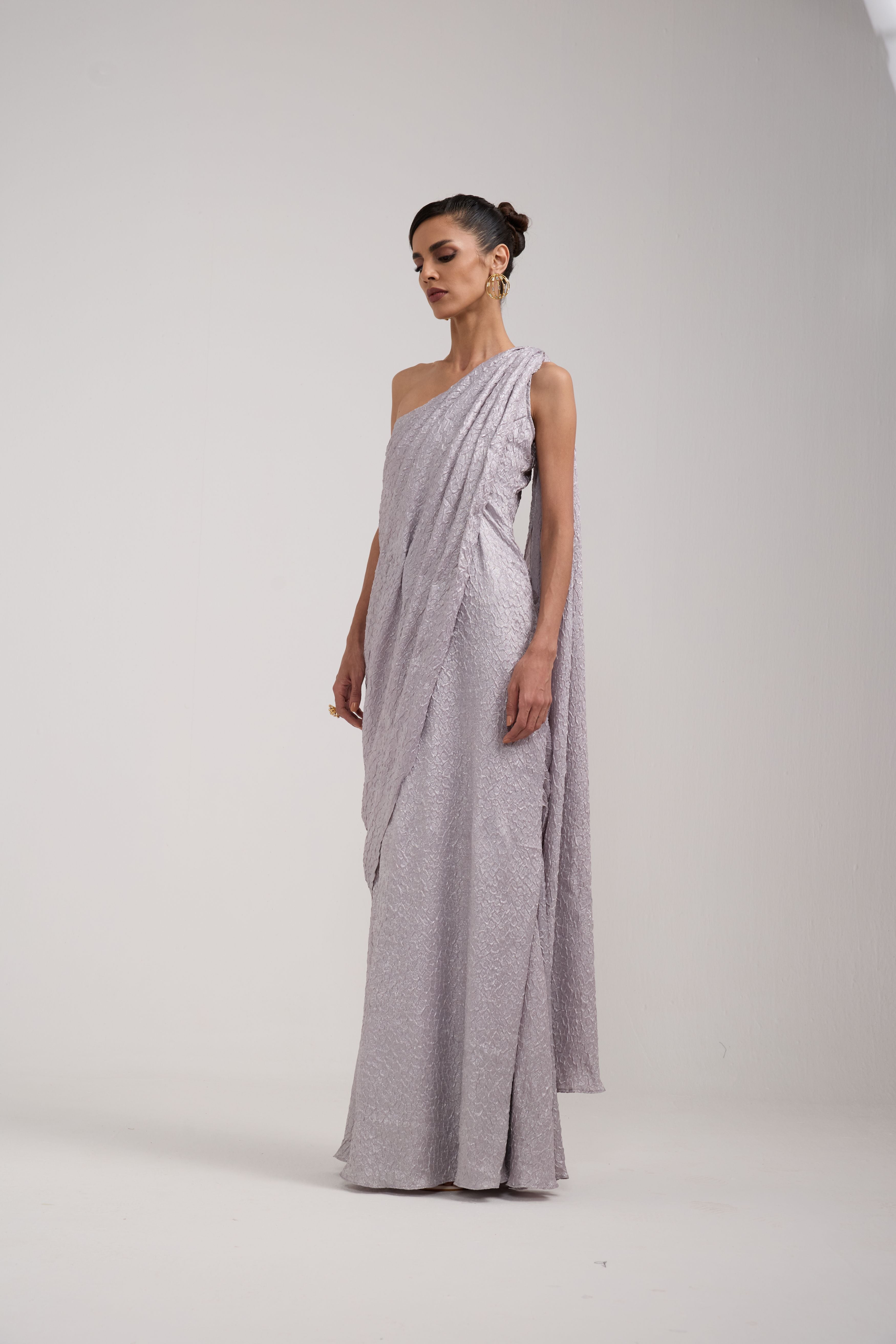 GREY PRE DRAPED GOWN SAREE