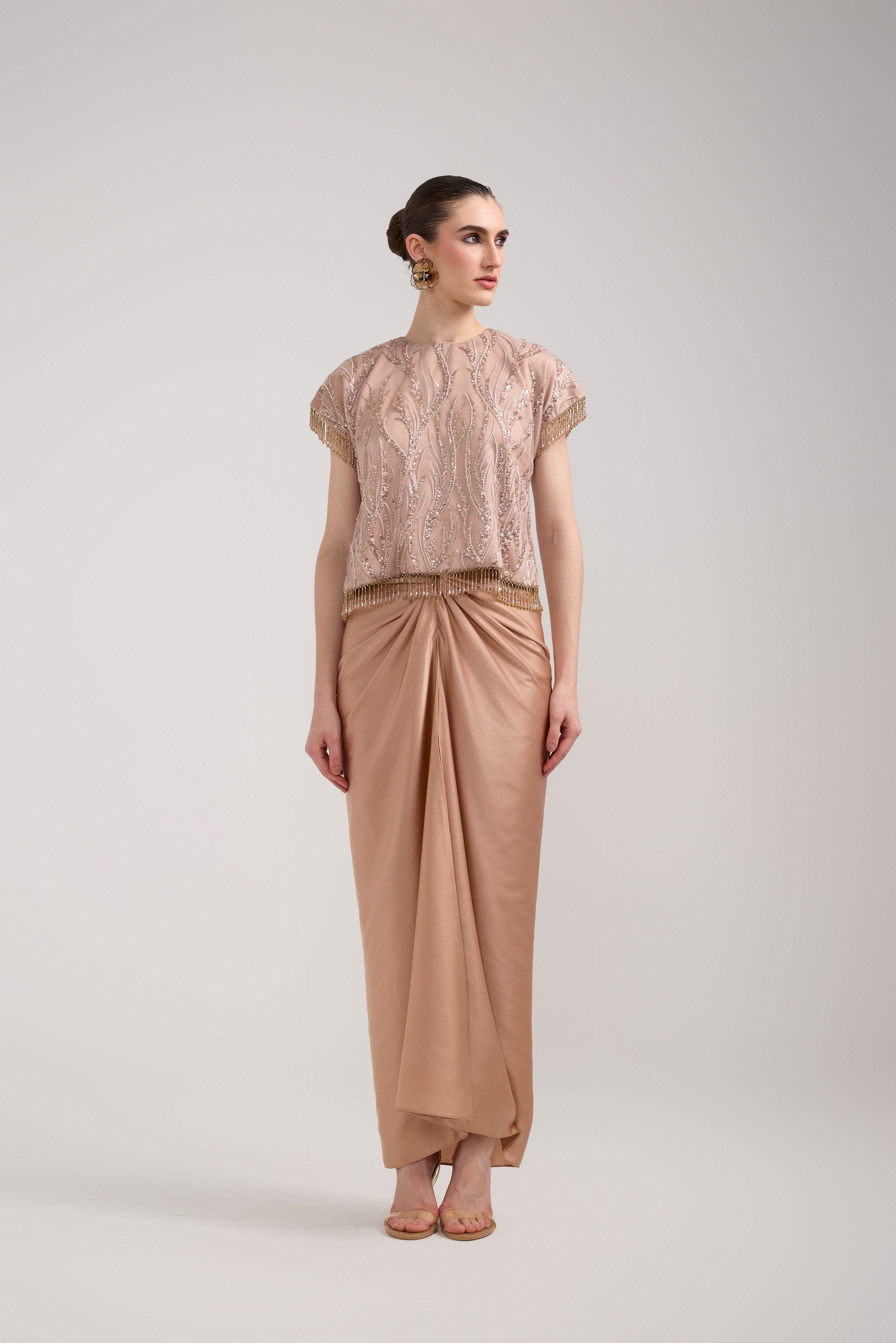 CHAMPAGNE SEQUIN KNOTTED SKIRT SET