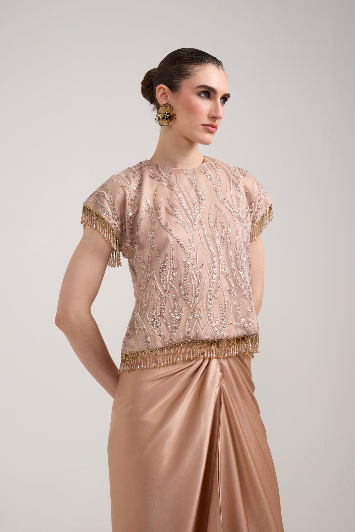 CHAMPAGNE SEQUIN KNOTTED SKIRT SET