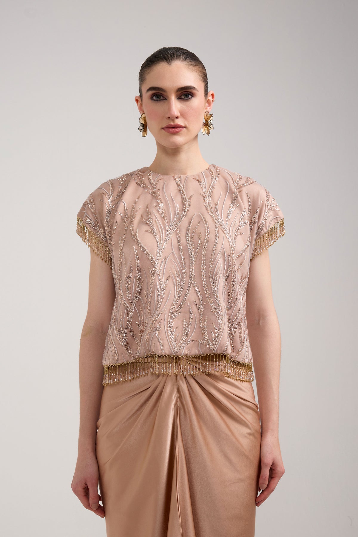 CHAMPAGNE SEQUIN KNOTTED SKIRT SET