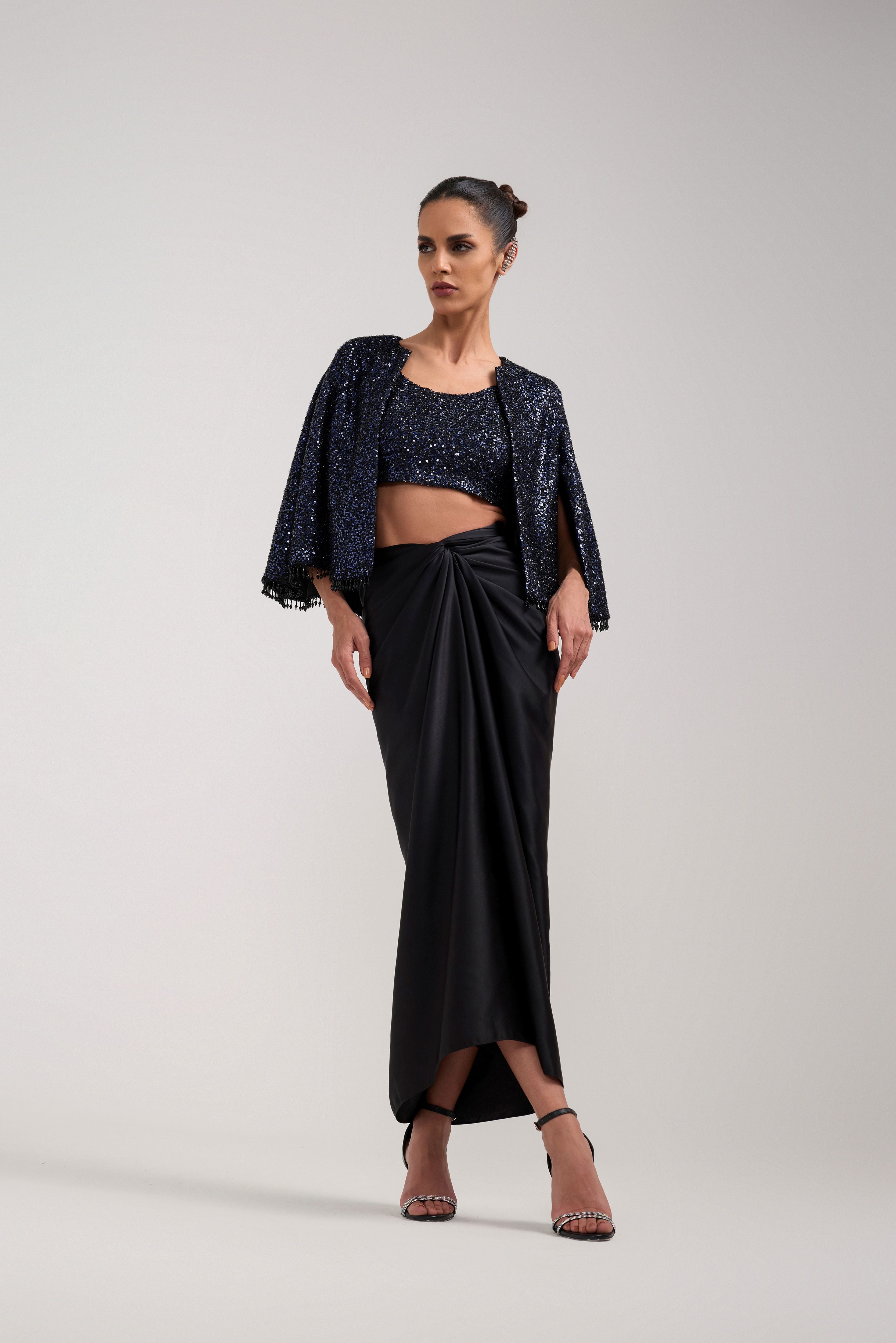 INK SEQUIN KNOTTED SKIRT SET