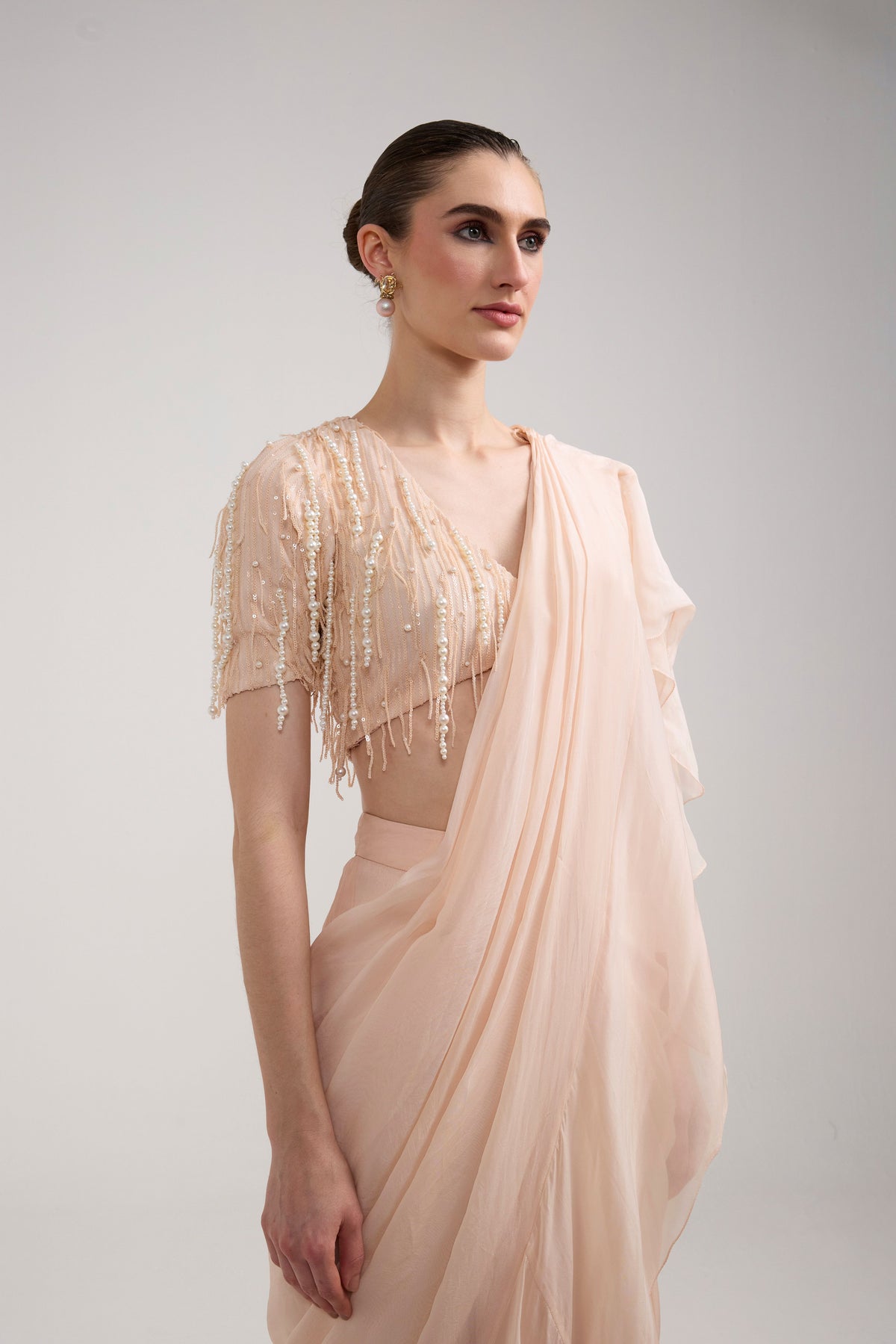 PEACH RUFFLE SAREE SET