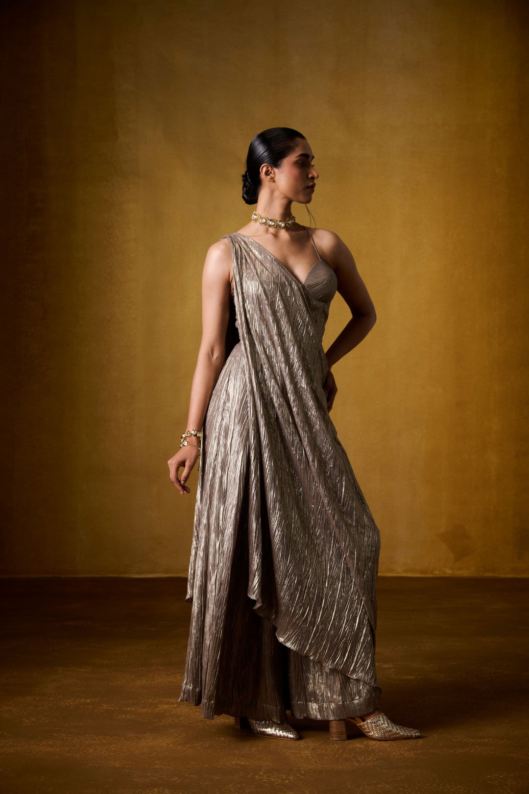 GOLDEN DRAPED JUMPSUIT