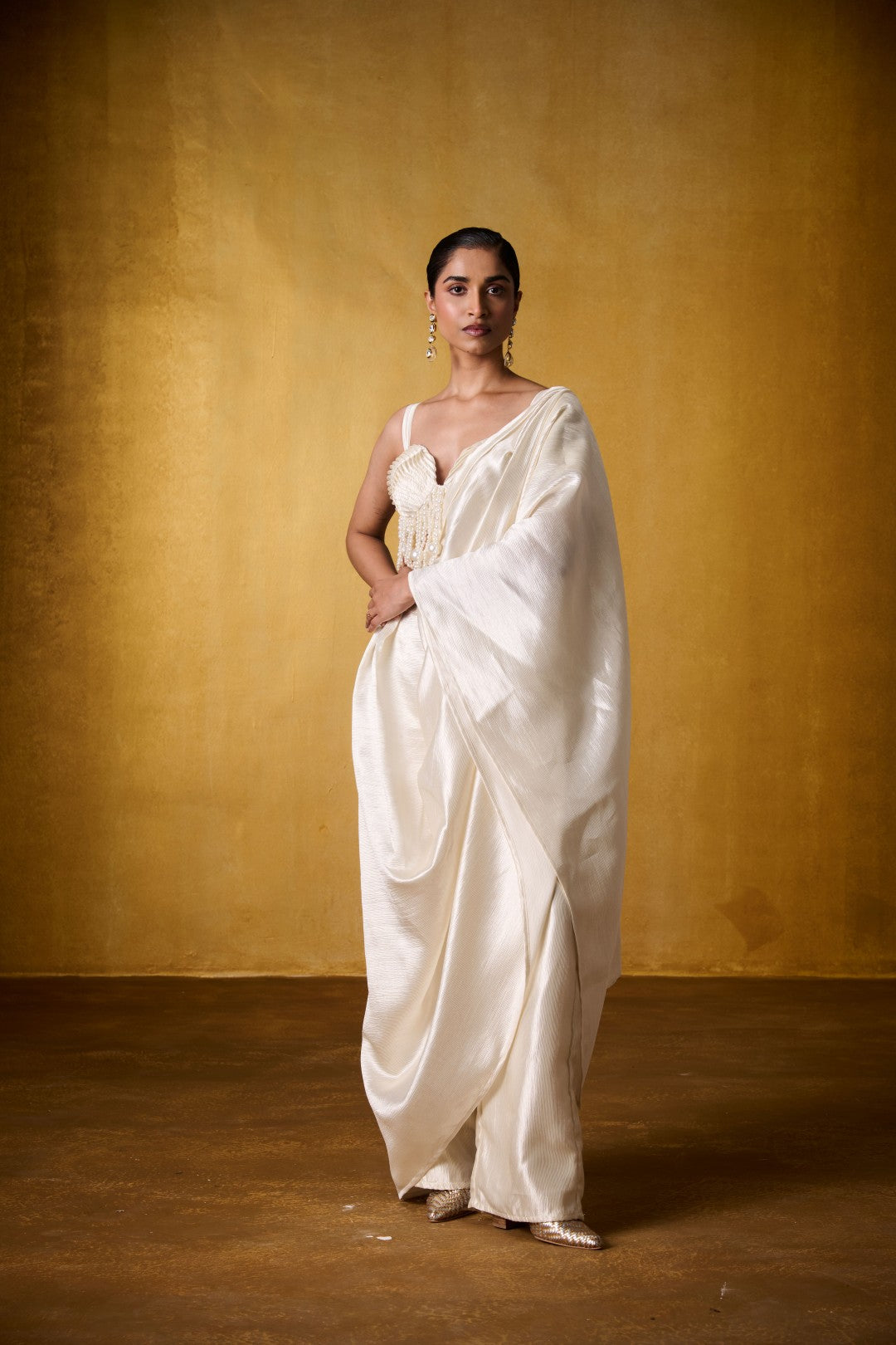 IVORY PEARL BLOUSE WITH PANT SAREE