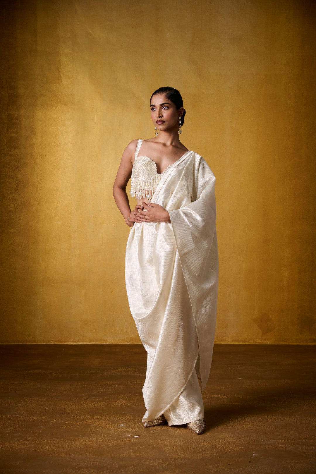 IVORY PEARL BLOUSE WITH PANT SAREE