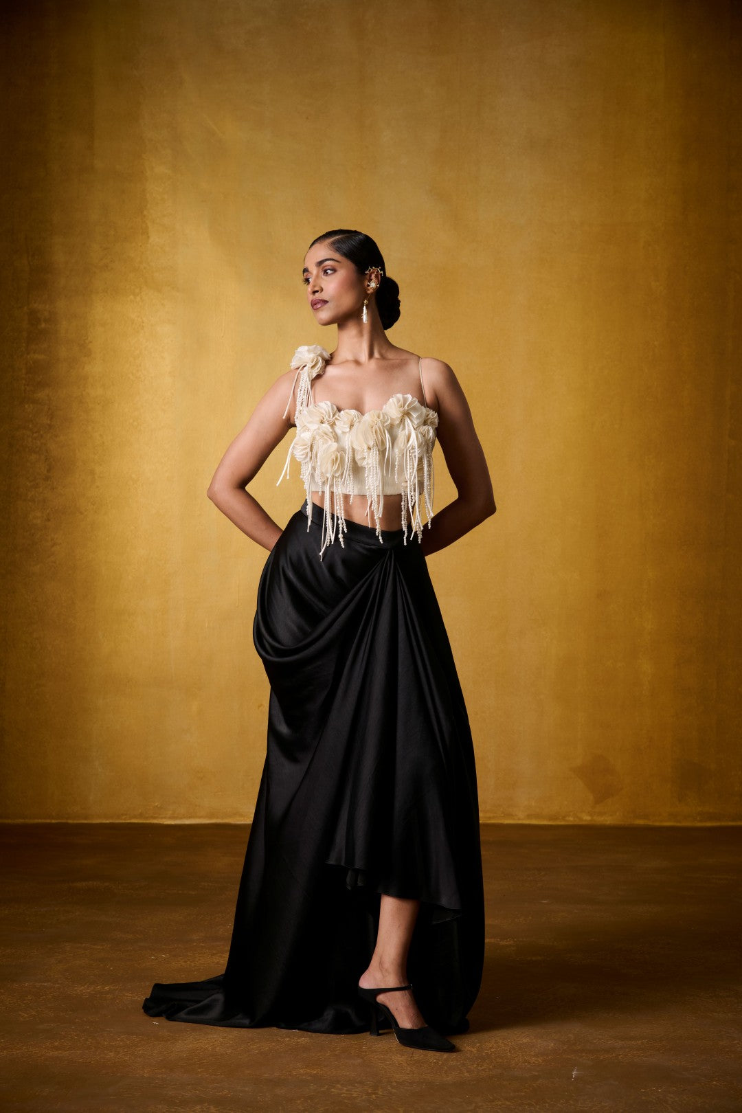 IVORY EMBELLISHED TOP WITH DRAPED SKIRT