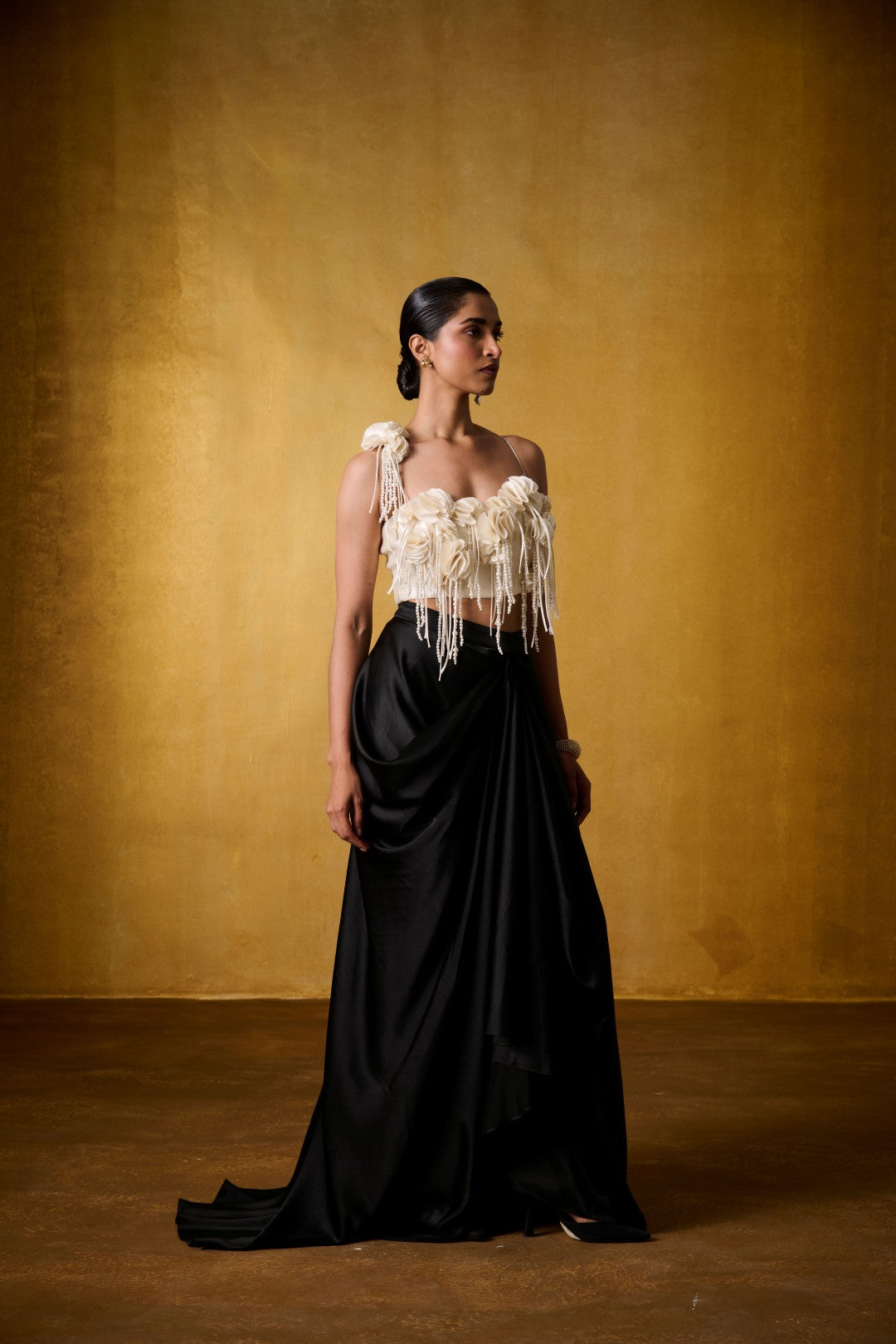 IVORY EMBELLISHED TOP WITH DRAPED SKIRT
