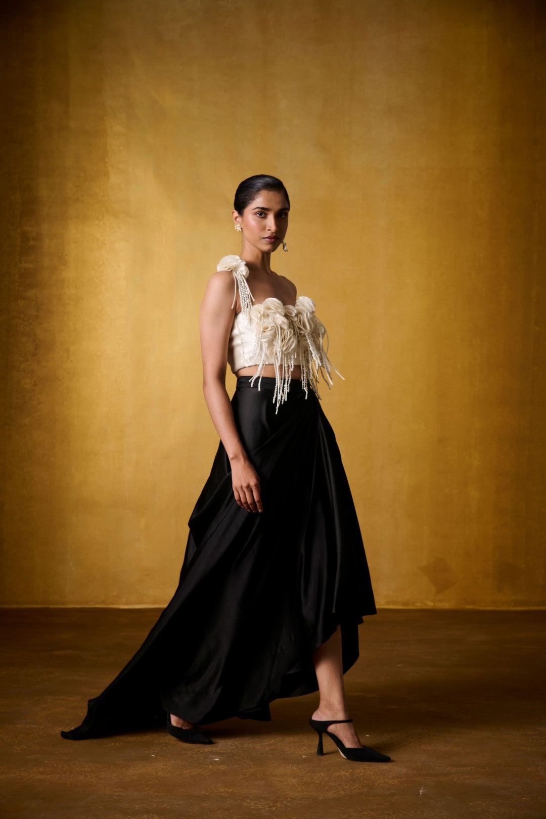 IVORY EMBELLISHED TOP WITH DRAPED SKIRT