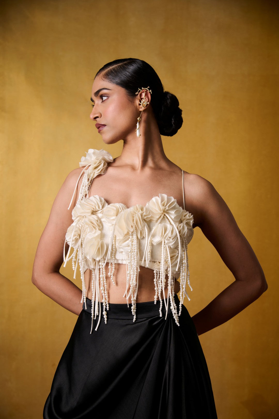 IVORY EMBELLISHED TOP WITH DRAPED SKIRT