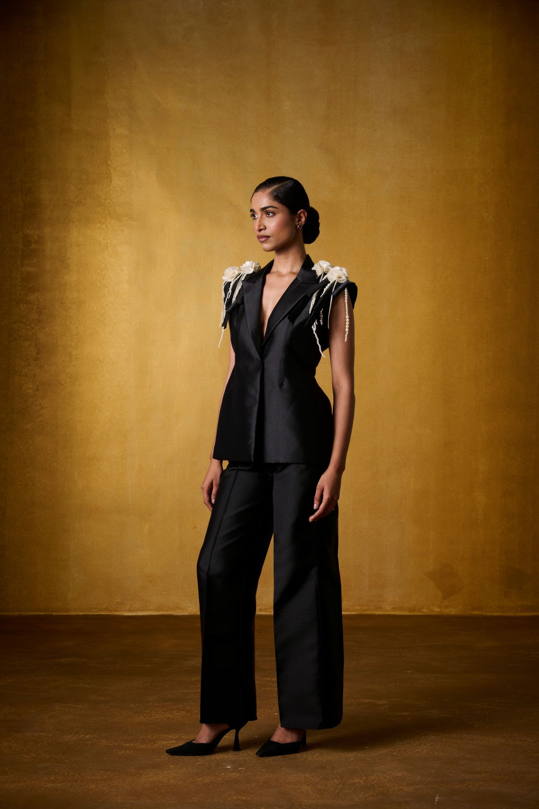 BLACK 3D EMBELLISHED JACKET SET