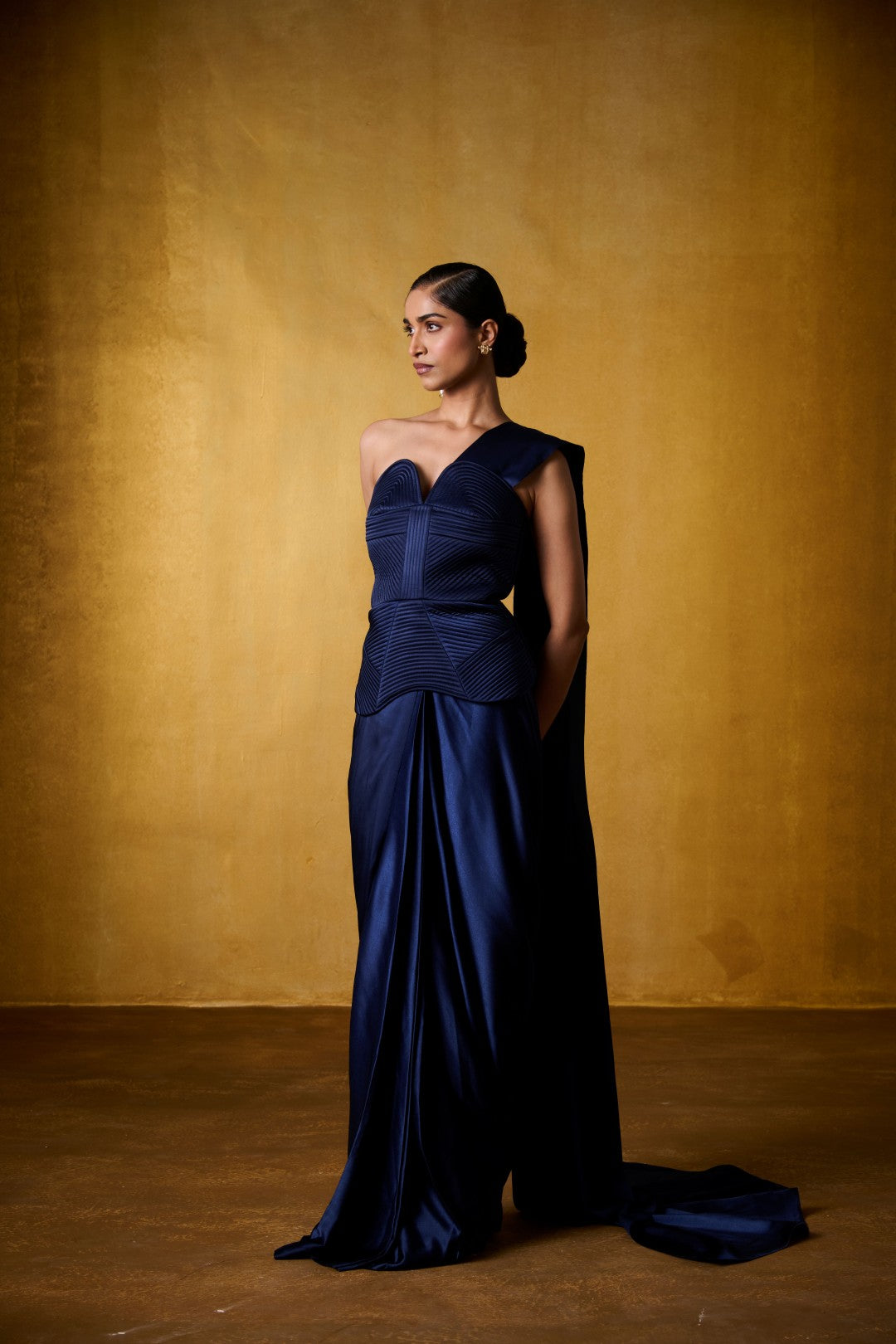 NAVY QUILTED CORSET SAREE