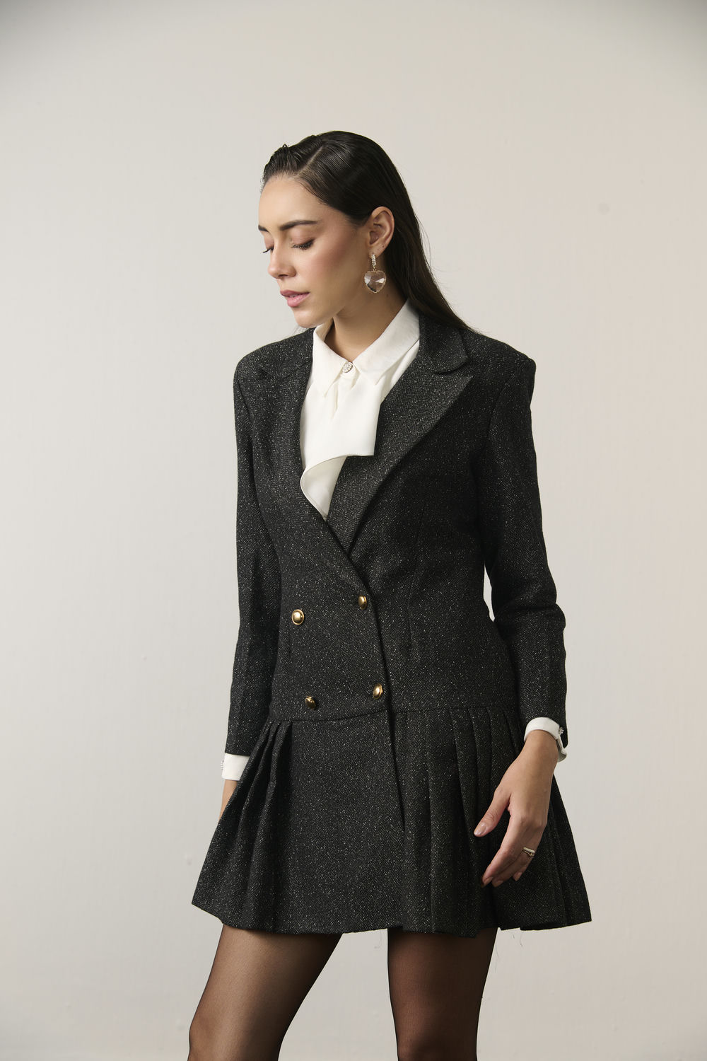 MELANGE AND IVORY BLAZER DRESS