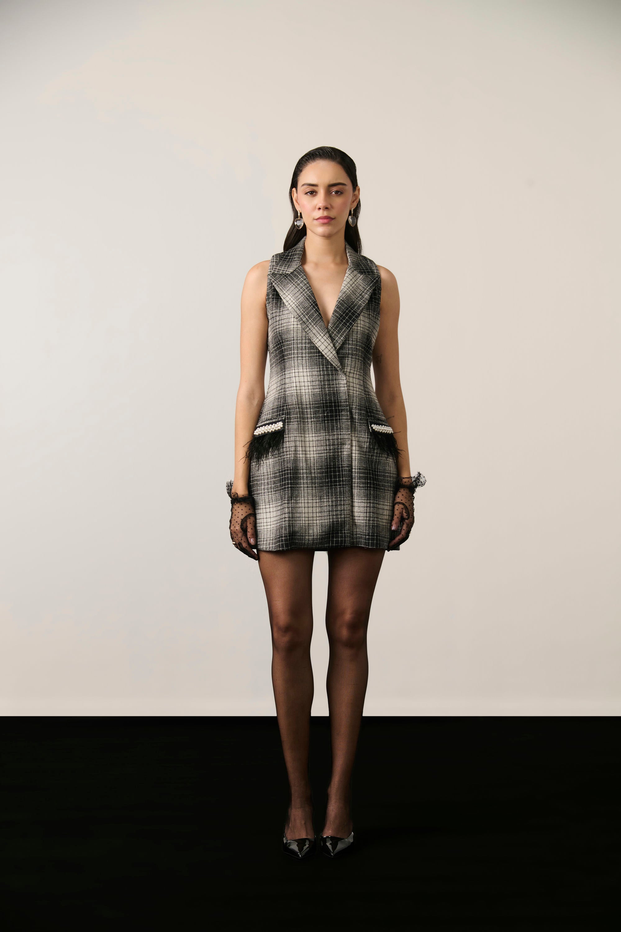 GREY EMBELLISHED BLAZER DRESS