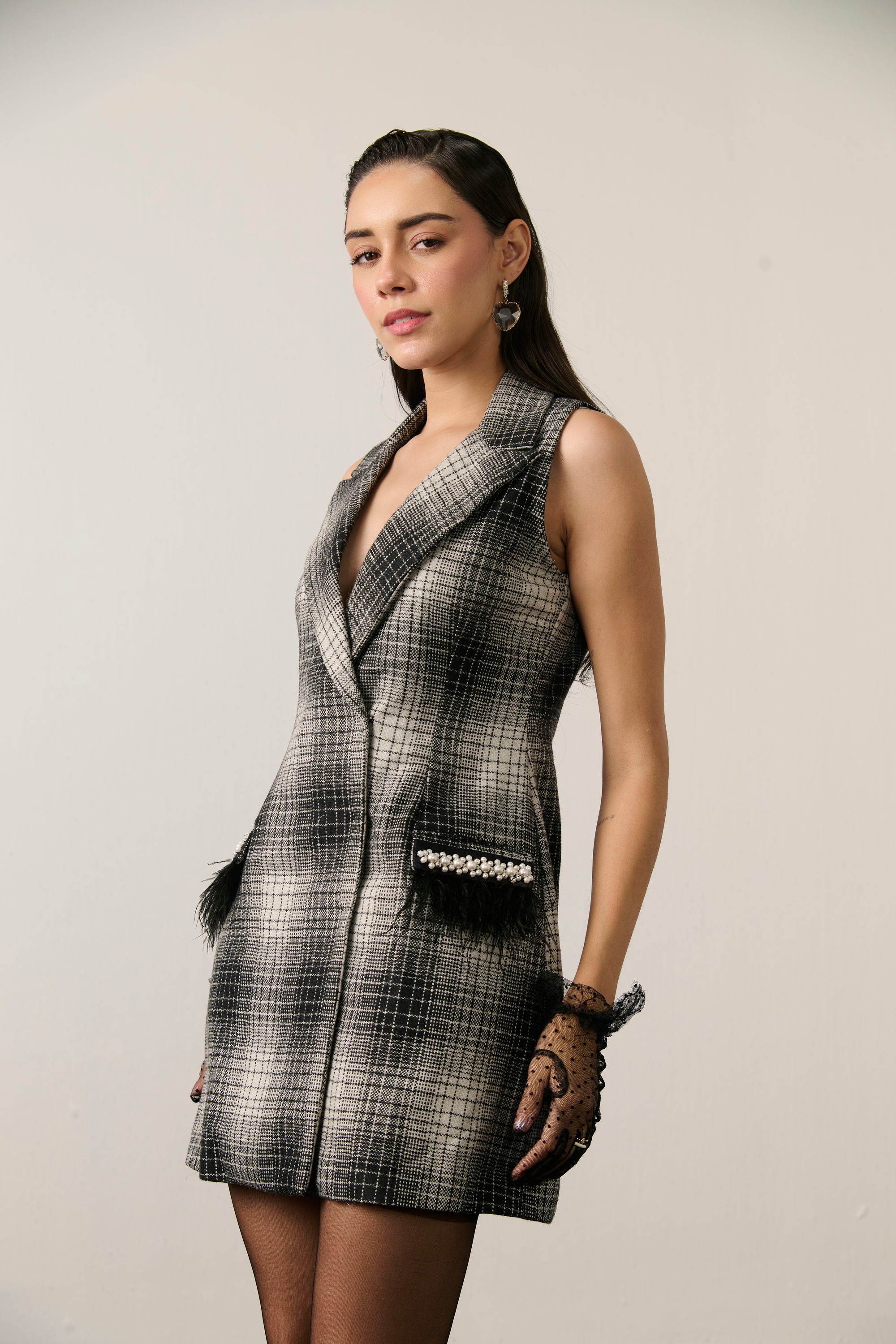 GREY EMBELLISHED BLAZER DRESS