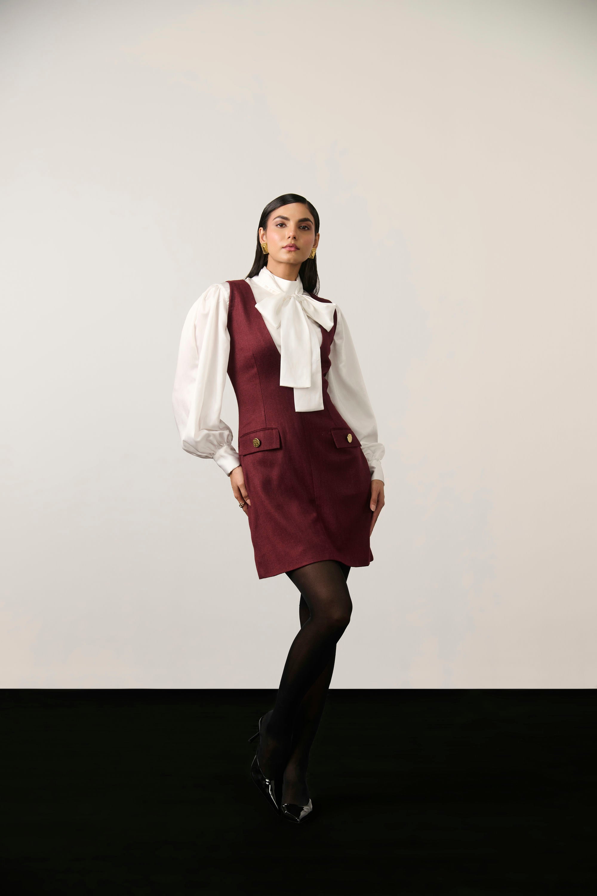 MAROON AND IVORY MINI DRESS