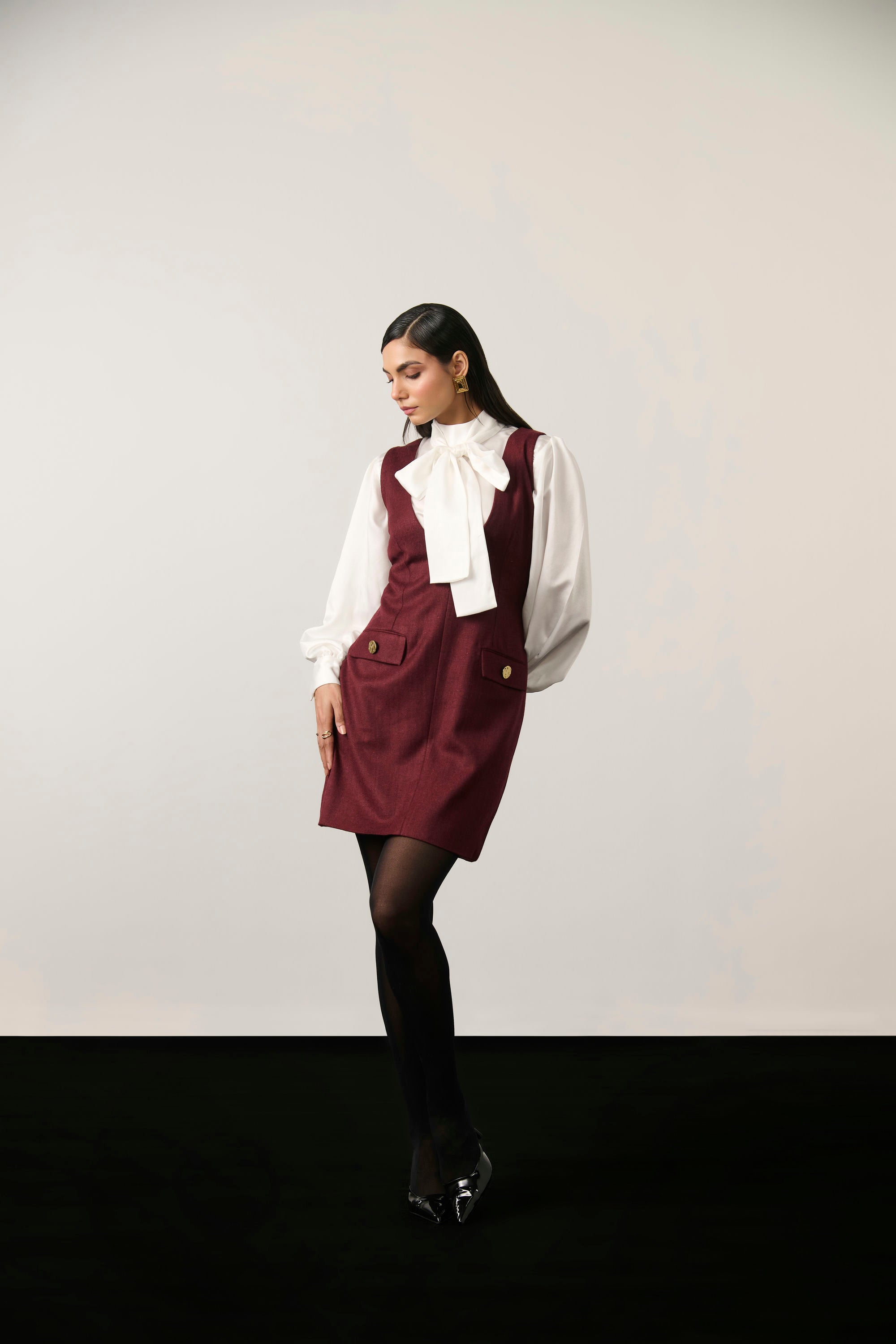 MAROON AND IVORY MINI DRESS